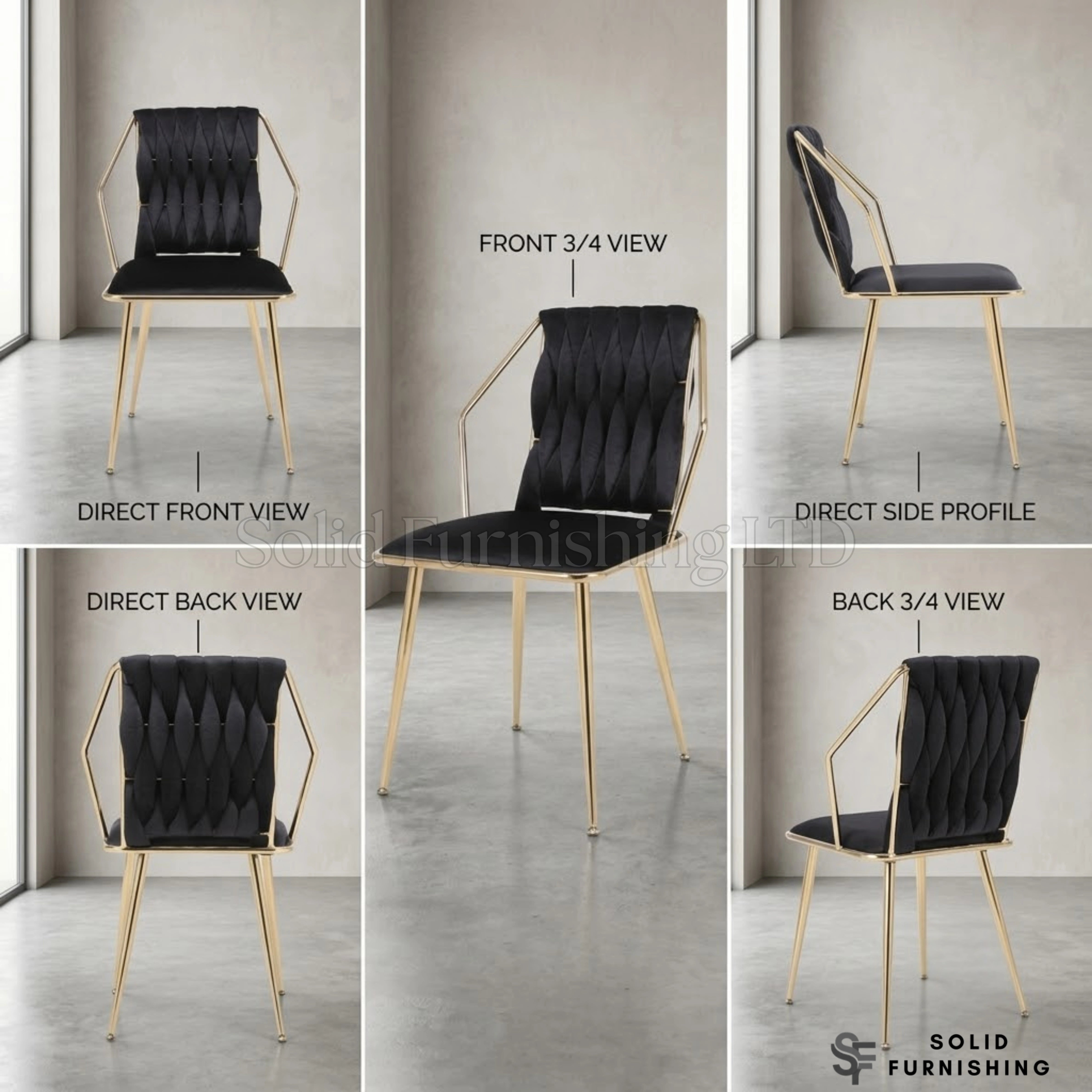 Daisy Velvet Dining Chairs with Gold Legs – Set of 2