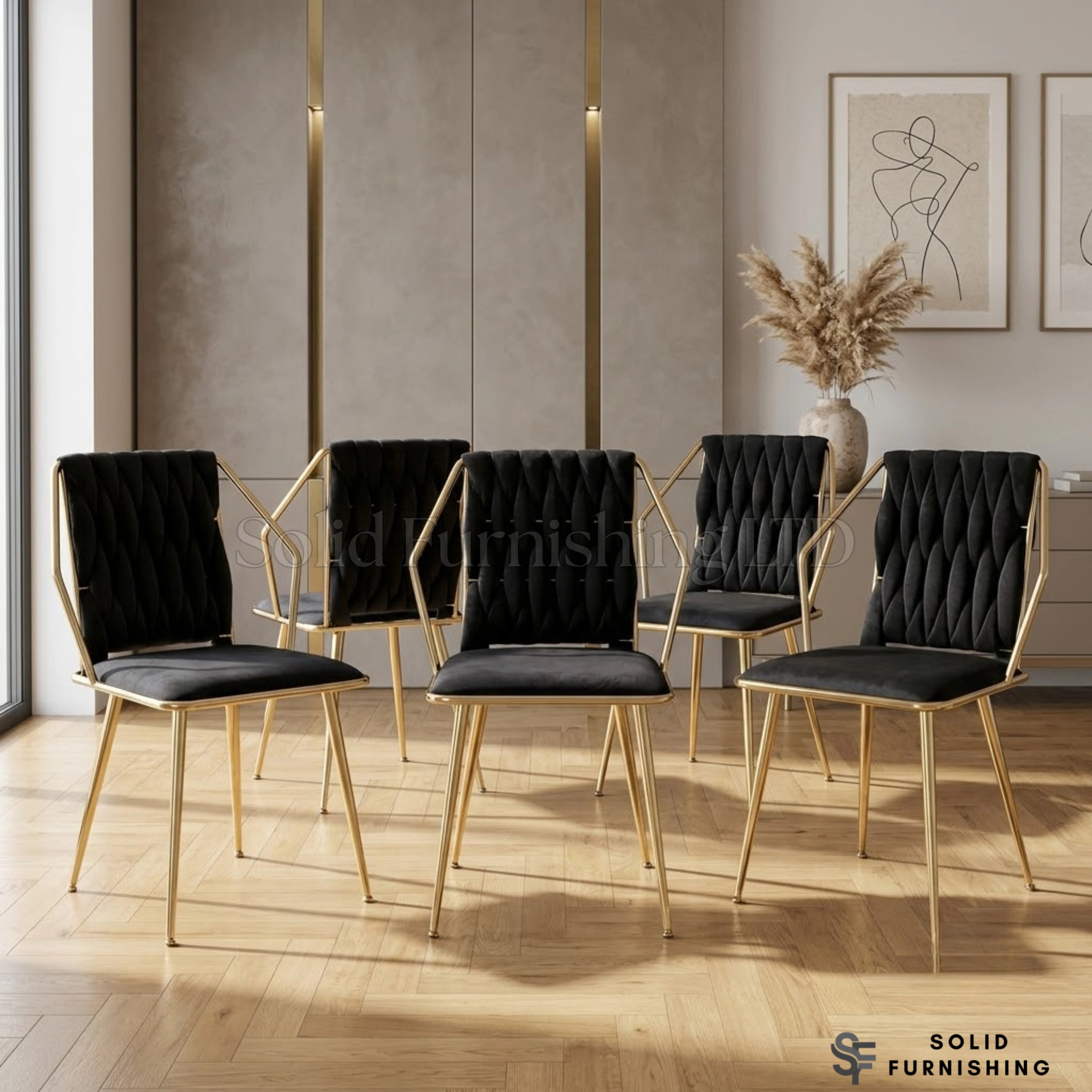 Daisy Velvet Dining Chairs with Gold Legs – Set of 2