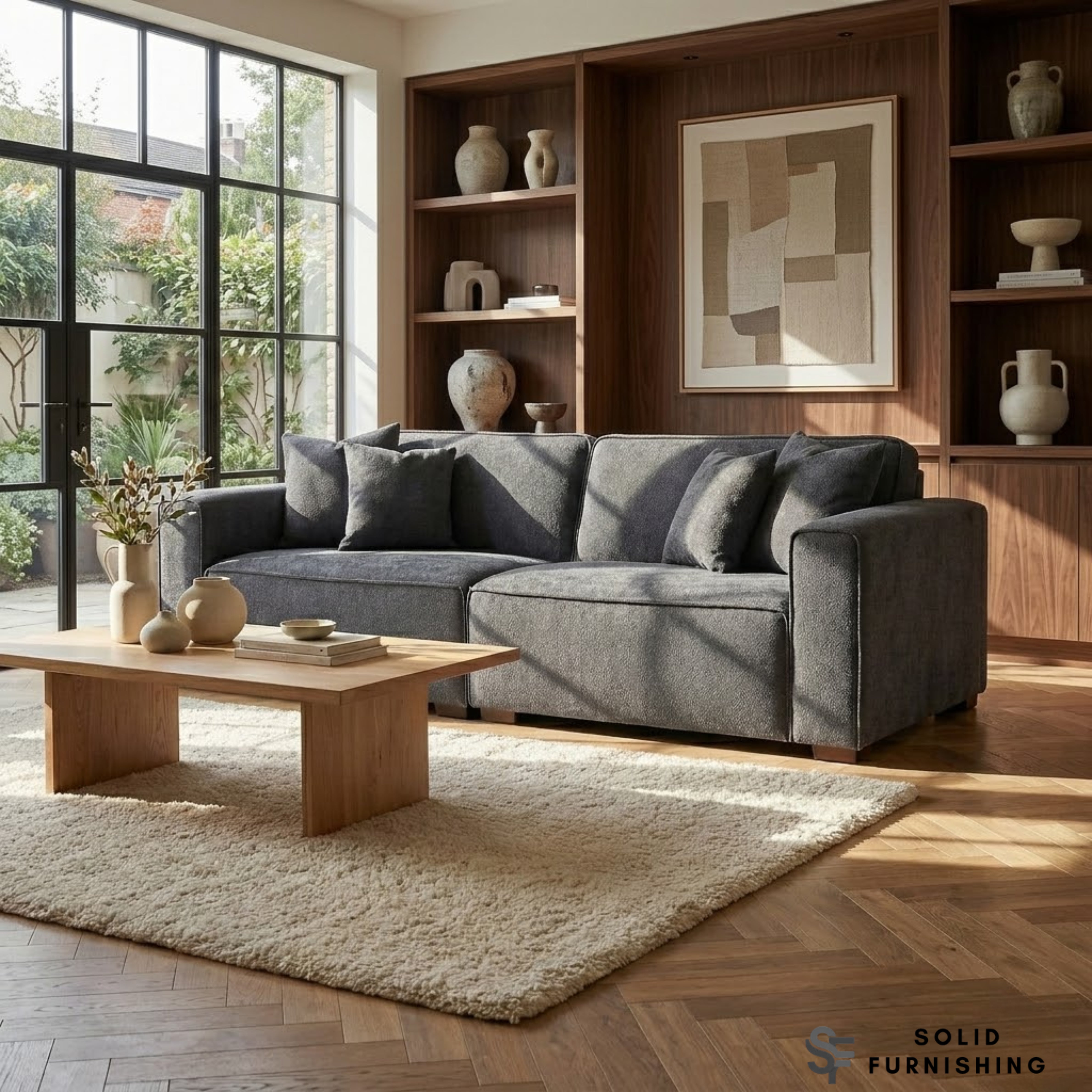 Dakota Sofa Range – Charcoal Grey Bouclé | 4 Seater, 3 Seater, Armchair & Stool