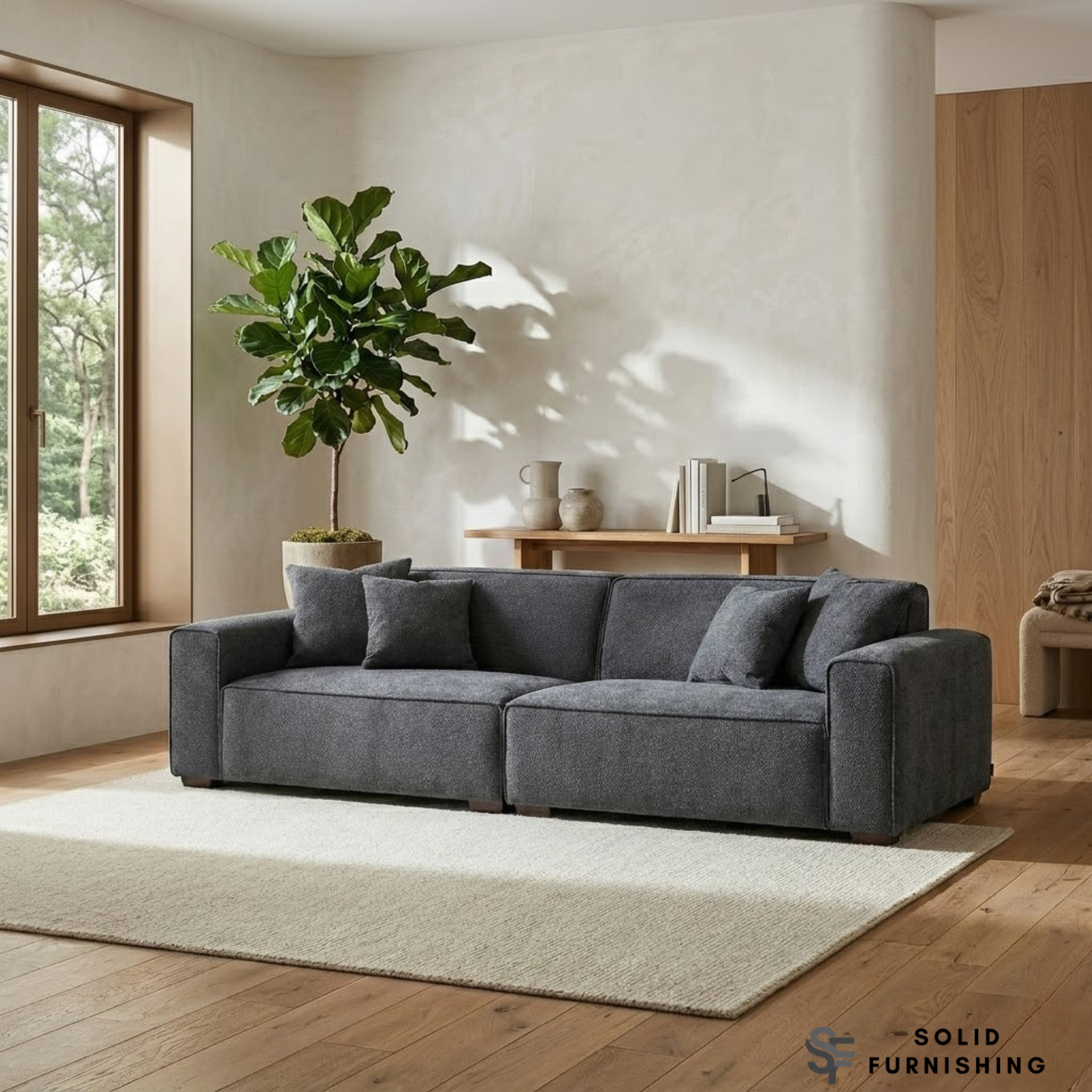Dakota Sofa Range – Charcoal Grey Bouclé | 4 Seater, 3 Seater, Armchair & Stool