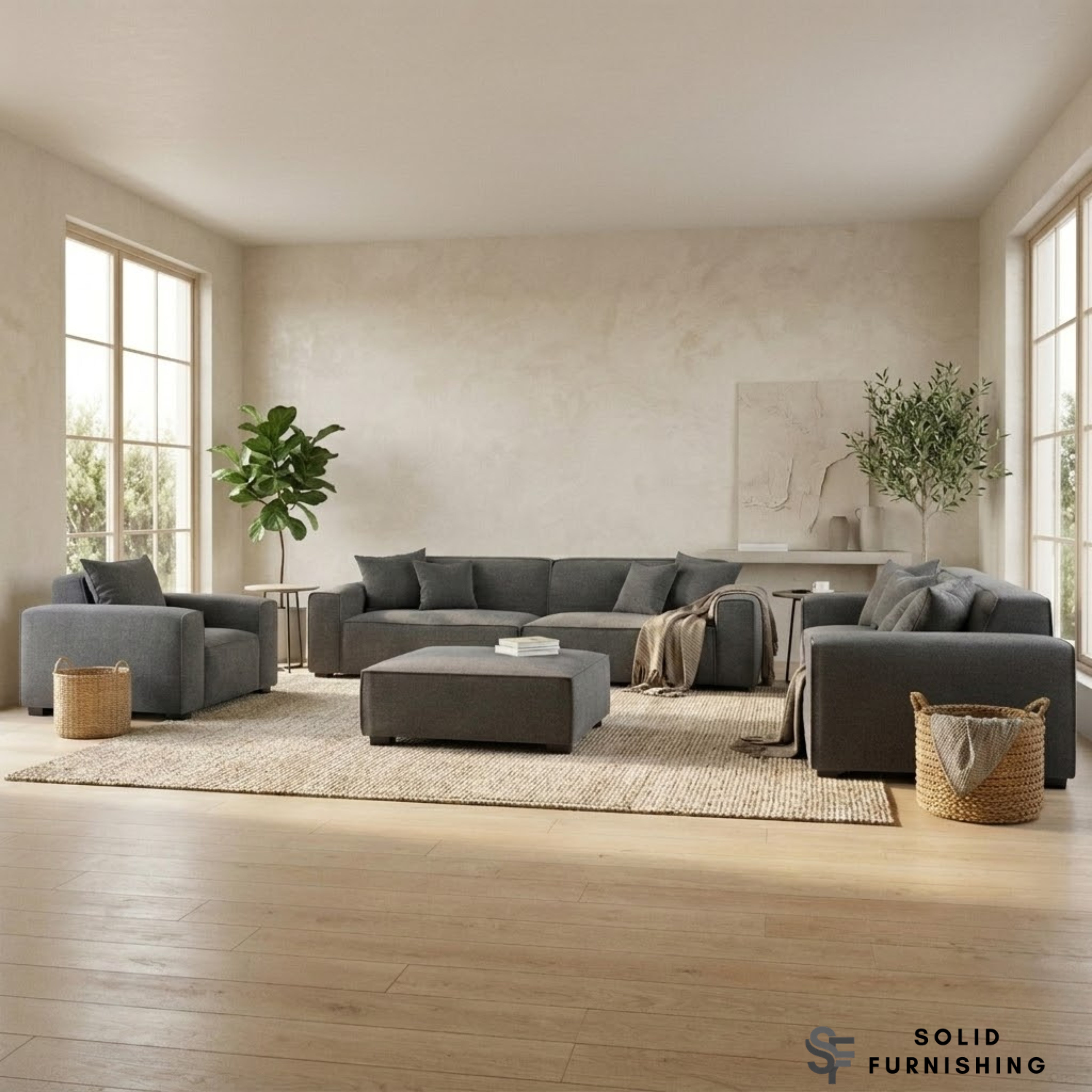 Dakota Sofa Range – Charcoal Grey Bouclé | 4 Seater, 3 Seater, Armchair & Stool