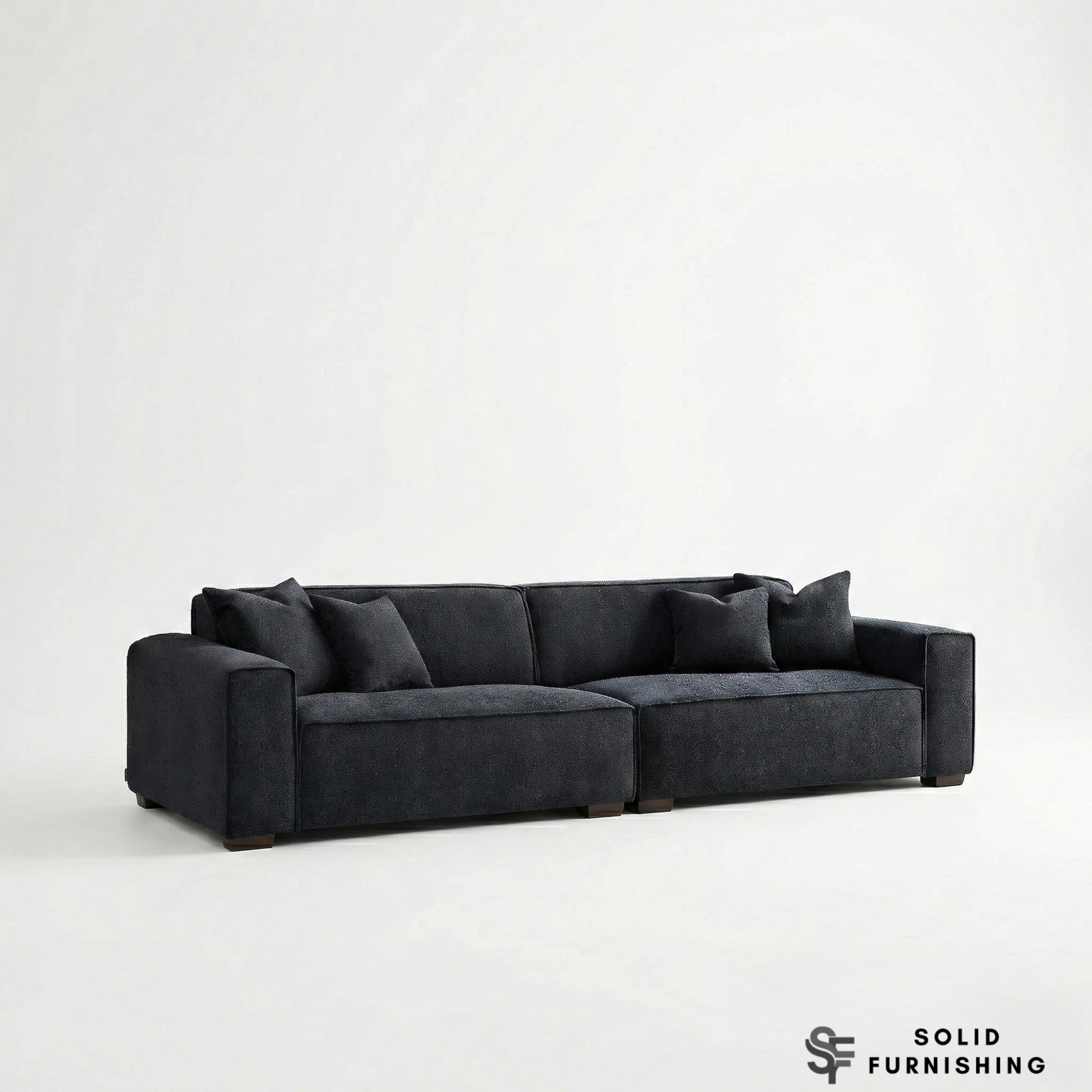 Dakota Sofa Range – Midnight Black Bouclé Fabric | 4 Seater, 3 Seater, Armchair & Stool