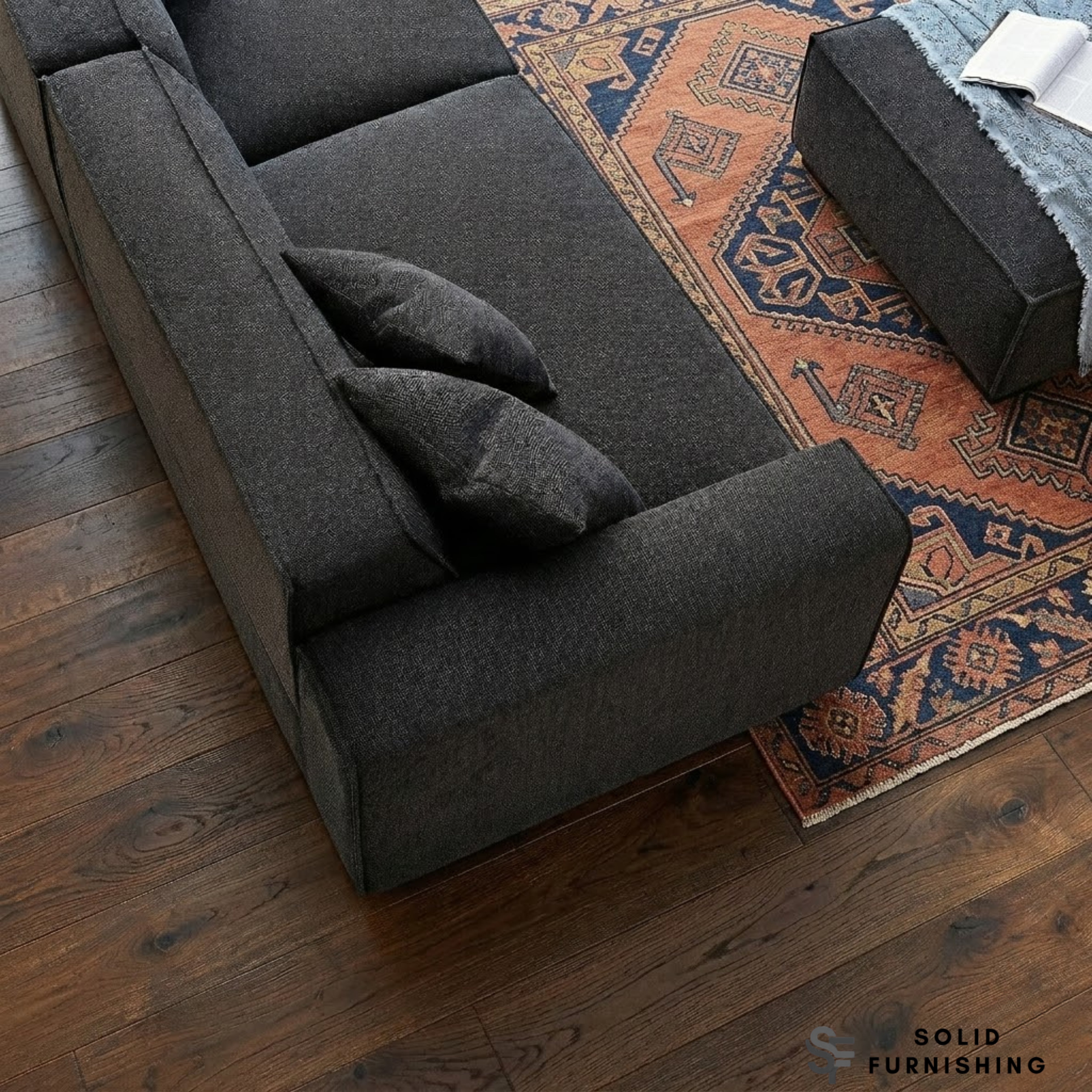 Dakota Sofa Range – Midnight Black Bouclé Fabric | 4 Seater, 3 Seater, Armchair & Stool