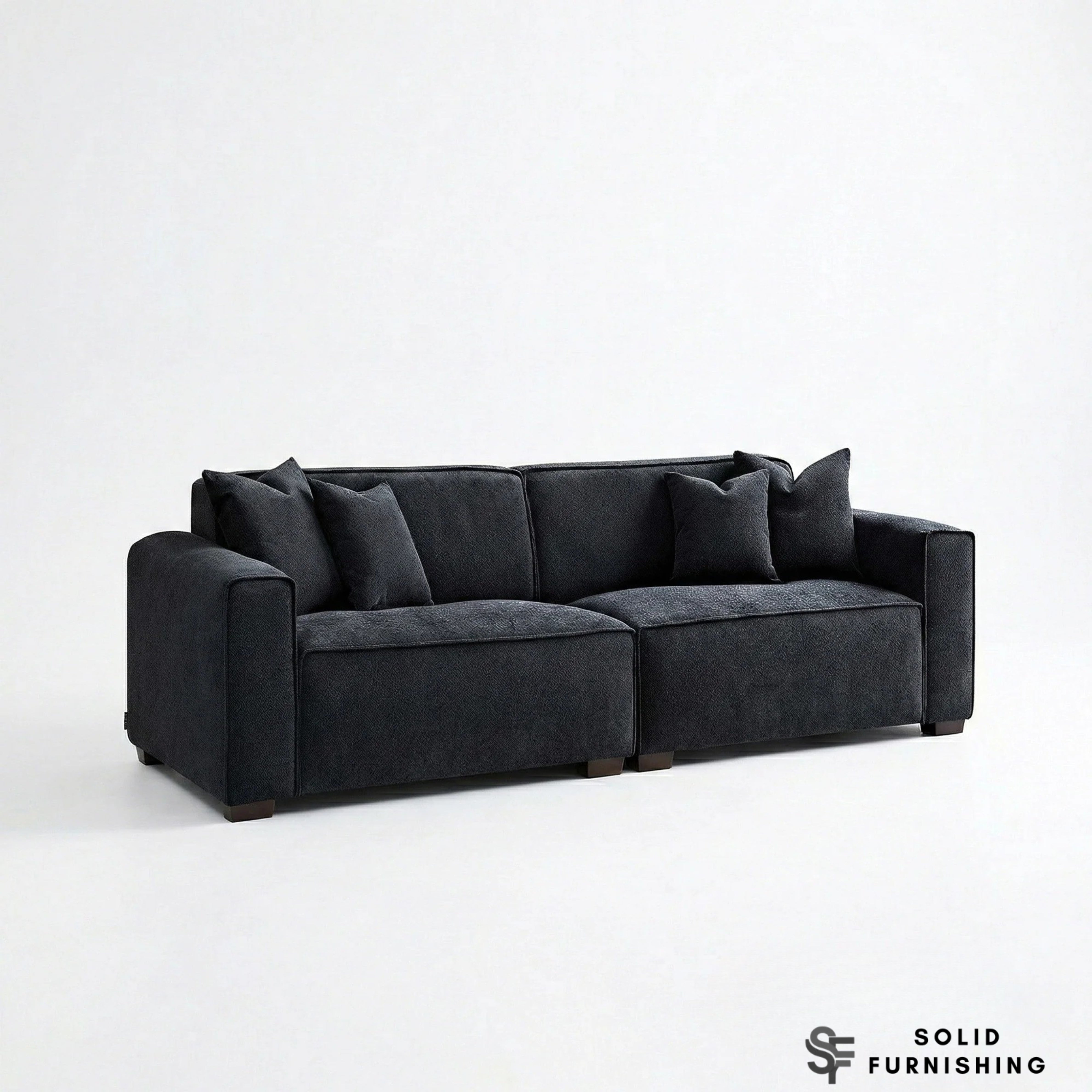 Dakota Sofa Range – Midnight Black Bouclé Fabric | 4 Seater, 3 Seater, Armchair & Stool