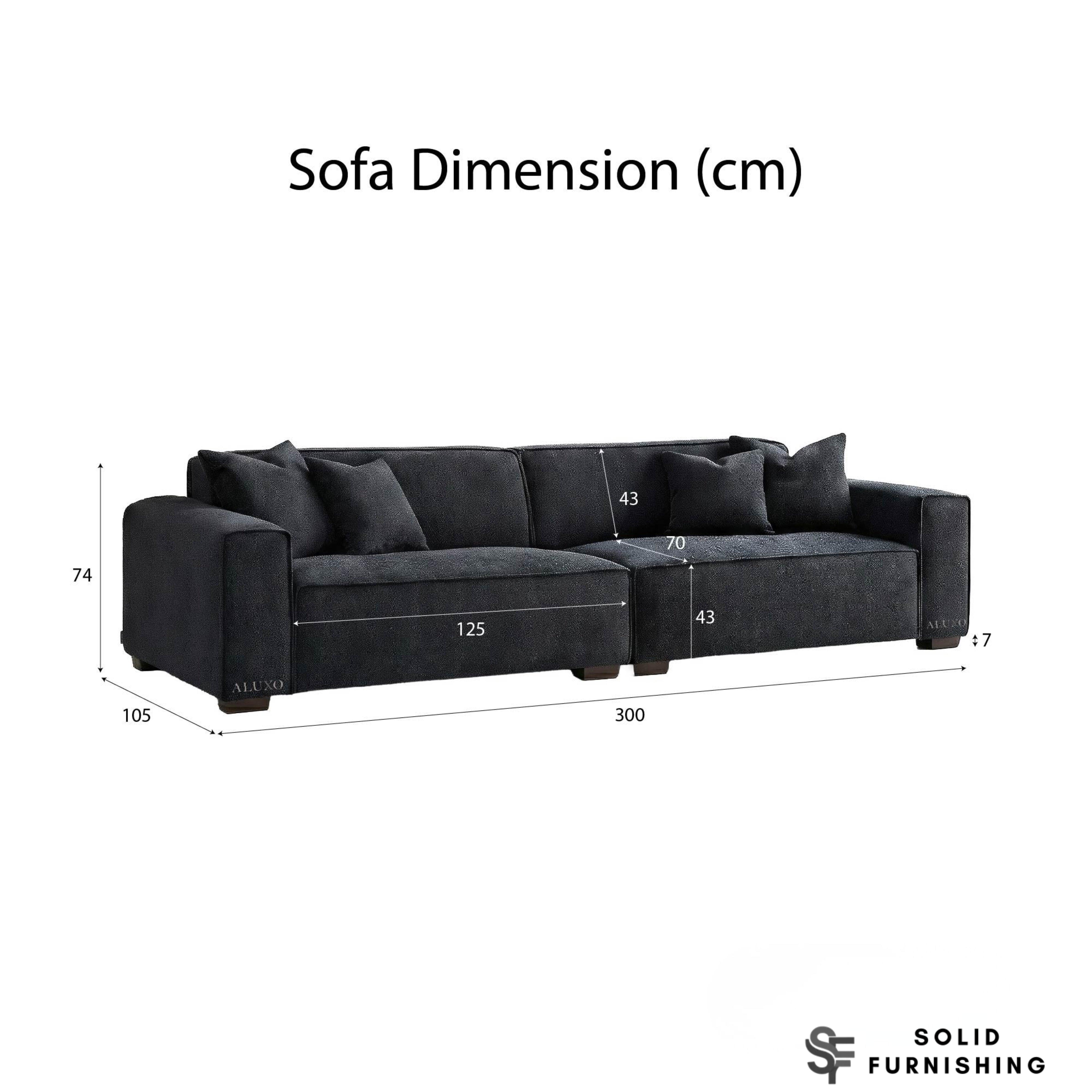 Dakota Sofa Range – Midnight Black Bouclé Fabric | 4 Seater, 3 Seater, Armchair & Stool
