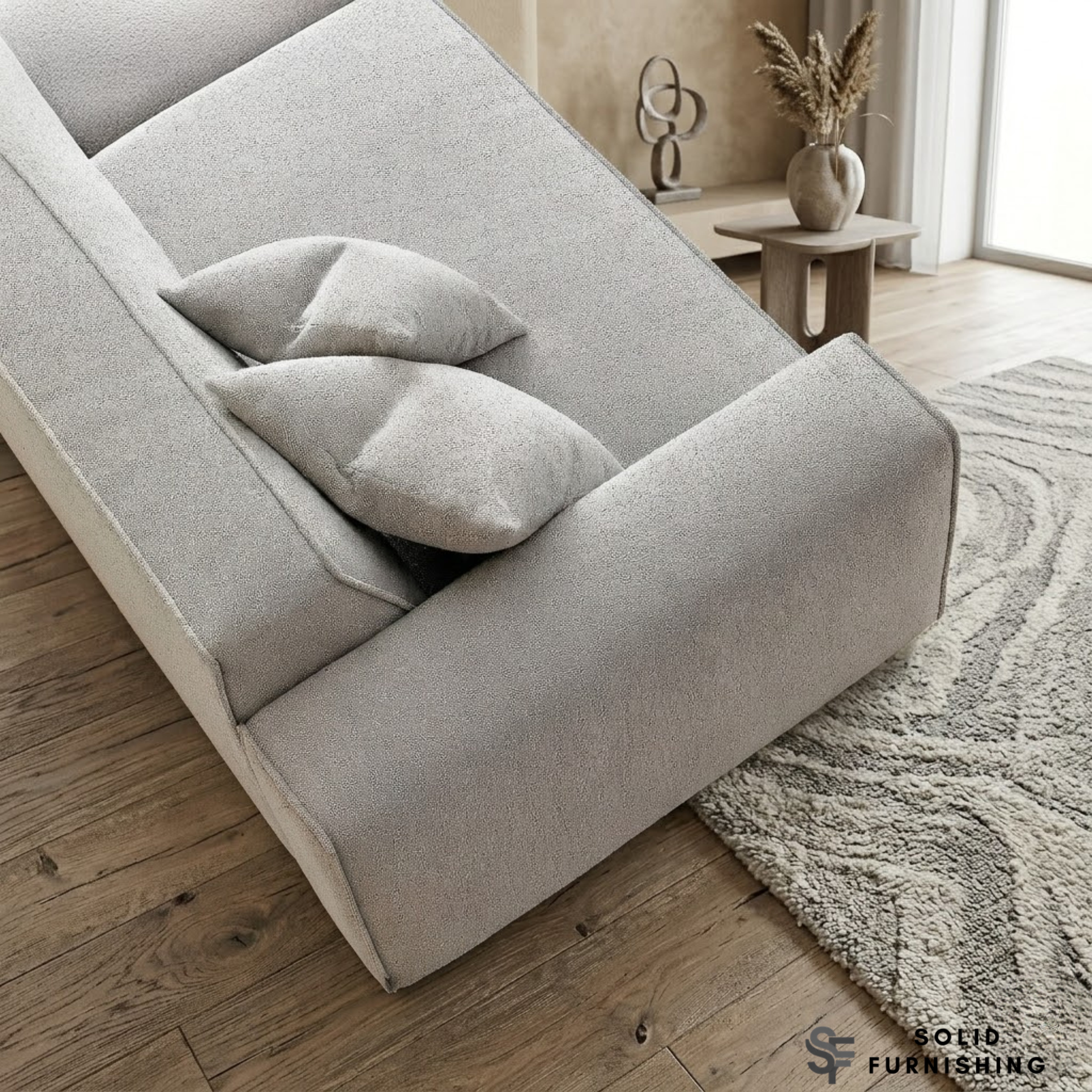 Dakota Sofa Range – Pebble Grey Bouclé | 4 Seater, 3 Seater, Armchair & Footstool