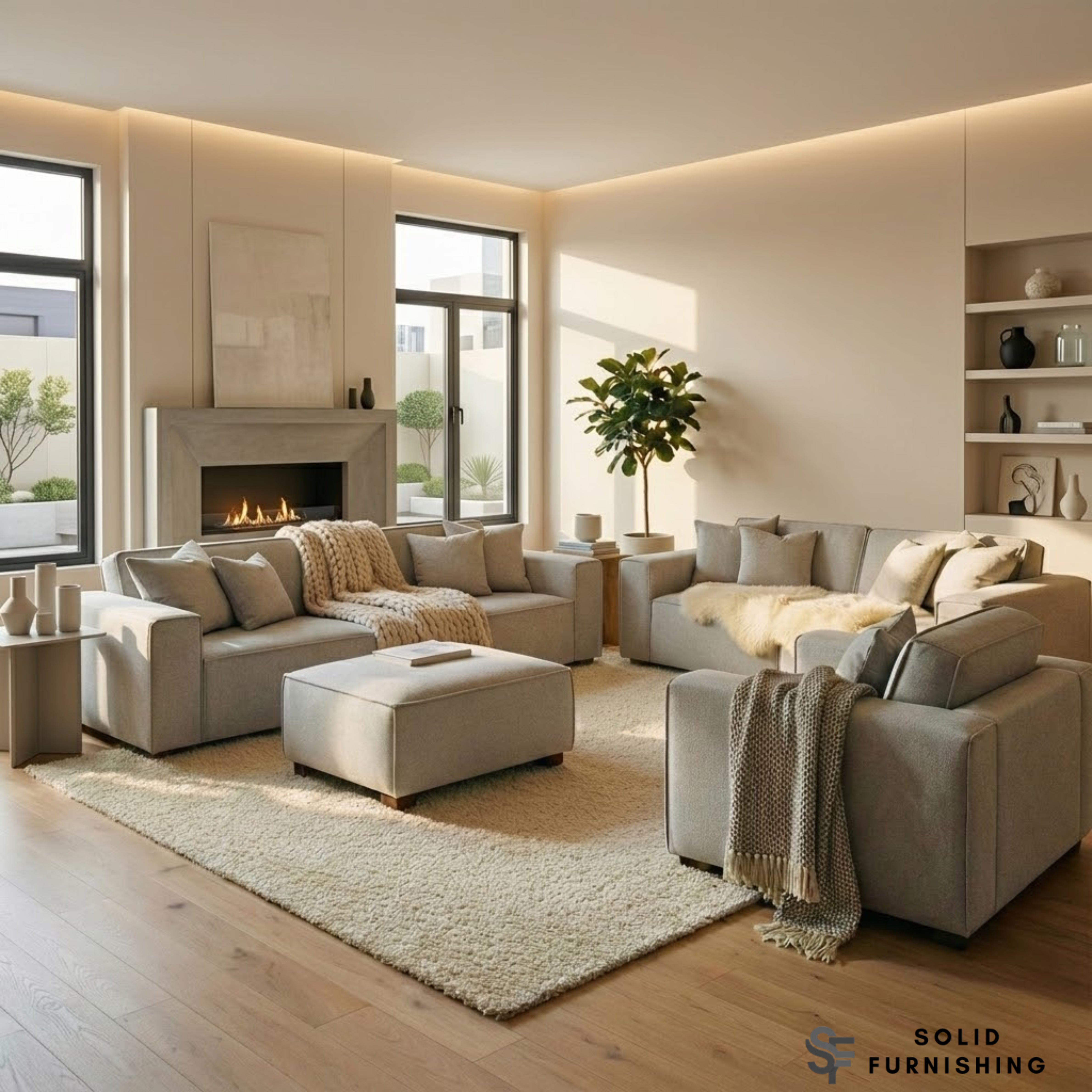 Dakota Sofa Range – Pebble Grey Bouclé | 4 Seater, 3 Seater, Armchair & Footstool