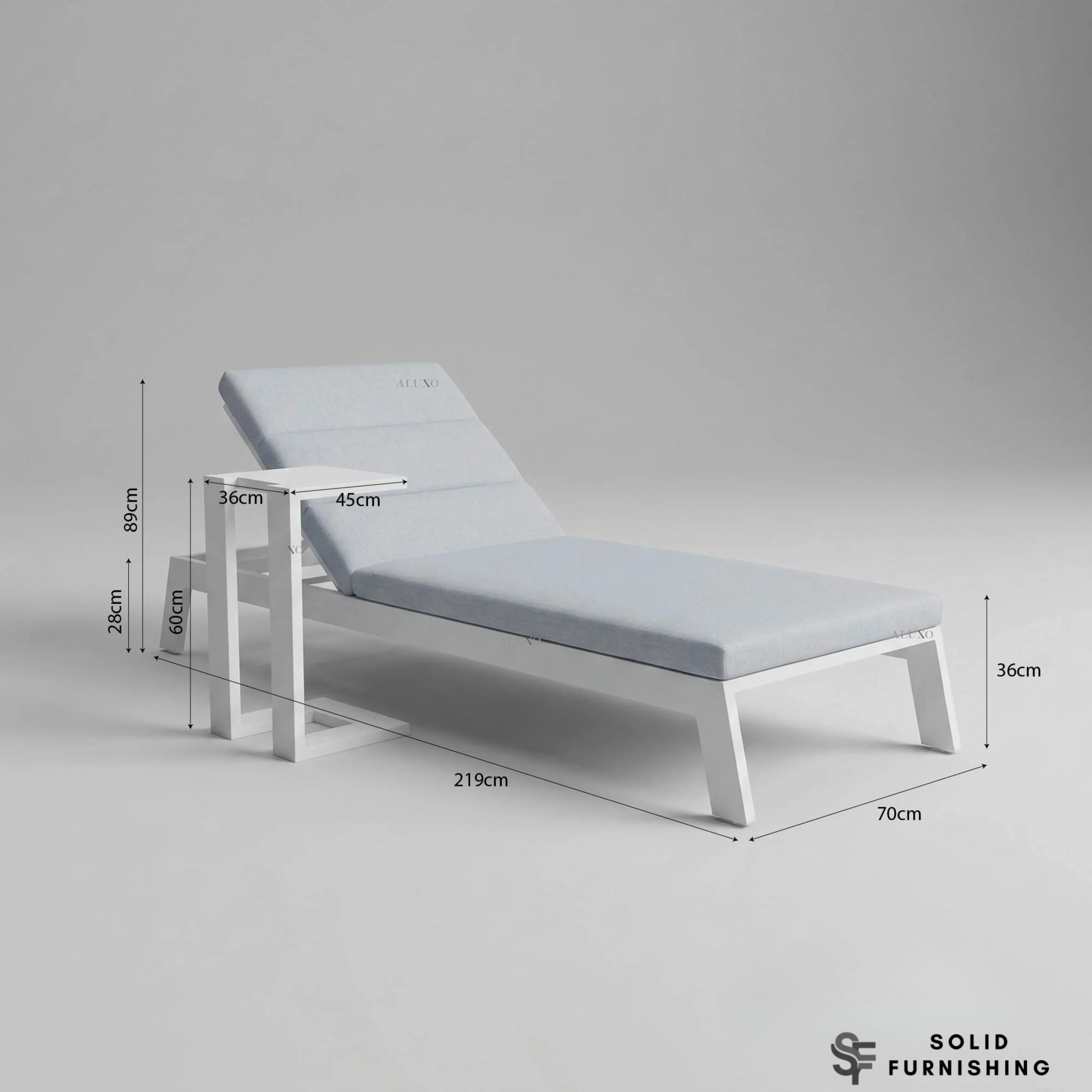 Dasia White Aluminium Outdoor Sun Lounger – Reclining Garden Sunbed with Cushion & Optional Side Table