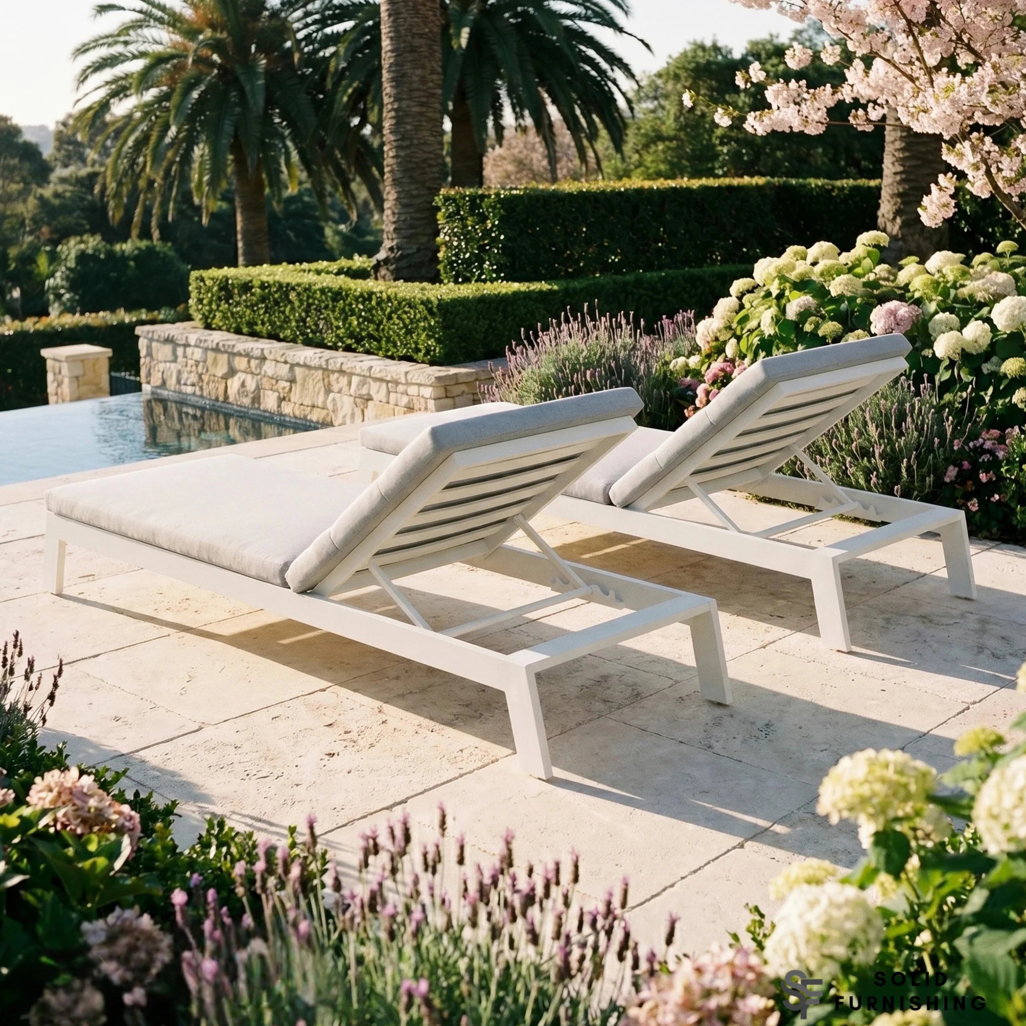 Dasia White Aluminium Outdoor Sun Lounger – Reclining Garden Sunbed with Cushion & Optional Side Table