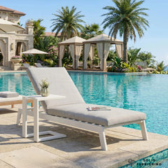 Dasia White Aluminium Outdoor Sun Lounger – Reclining Garden Sunbed with Cushion & Optional Side Table