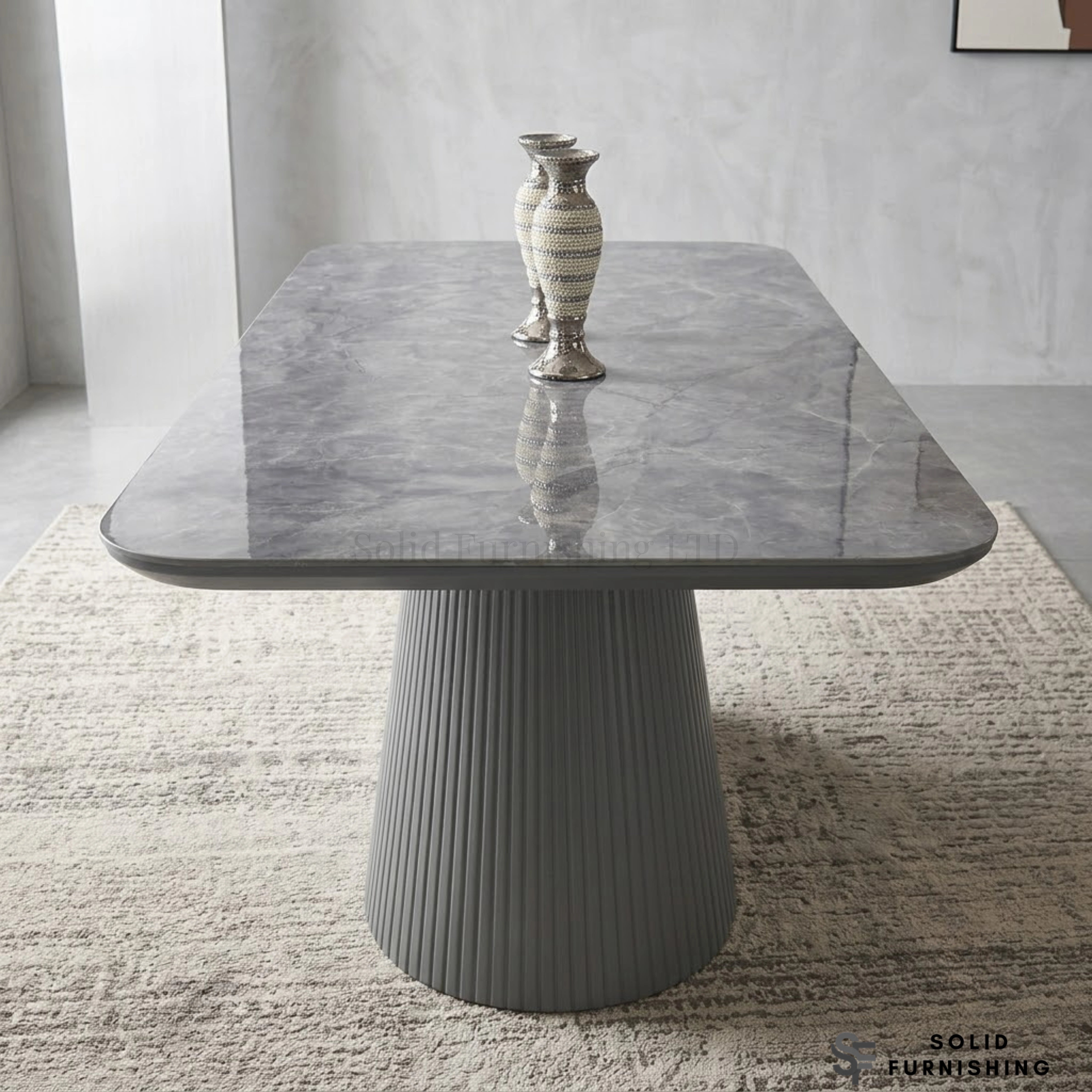 Davos 180cm Grey Ceramic Oval Dining Table – Modern Sculptural Pedestal Dining Table
