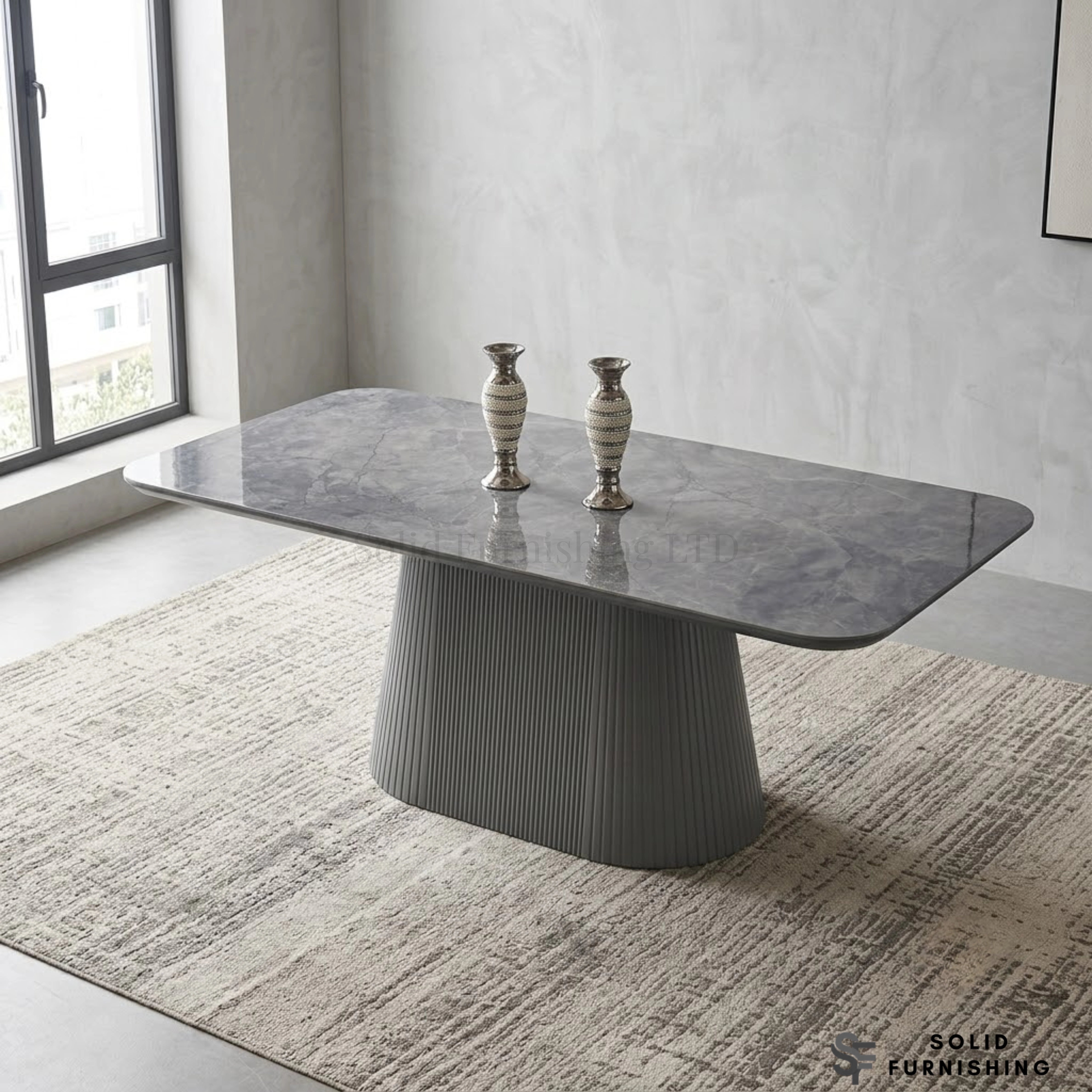 Davos 180cm Grey Ceramic Oval Dining Table – Modern Sculptural Pedestal Dining Table
