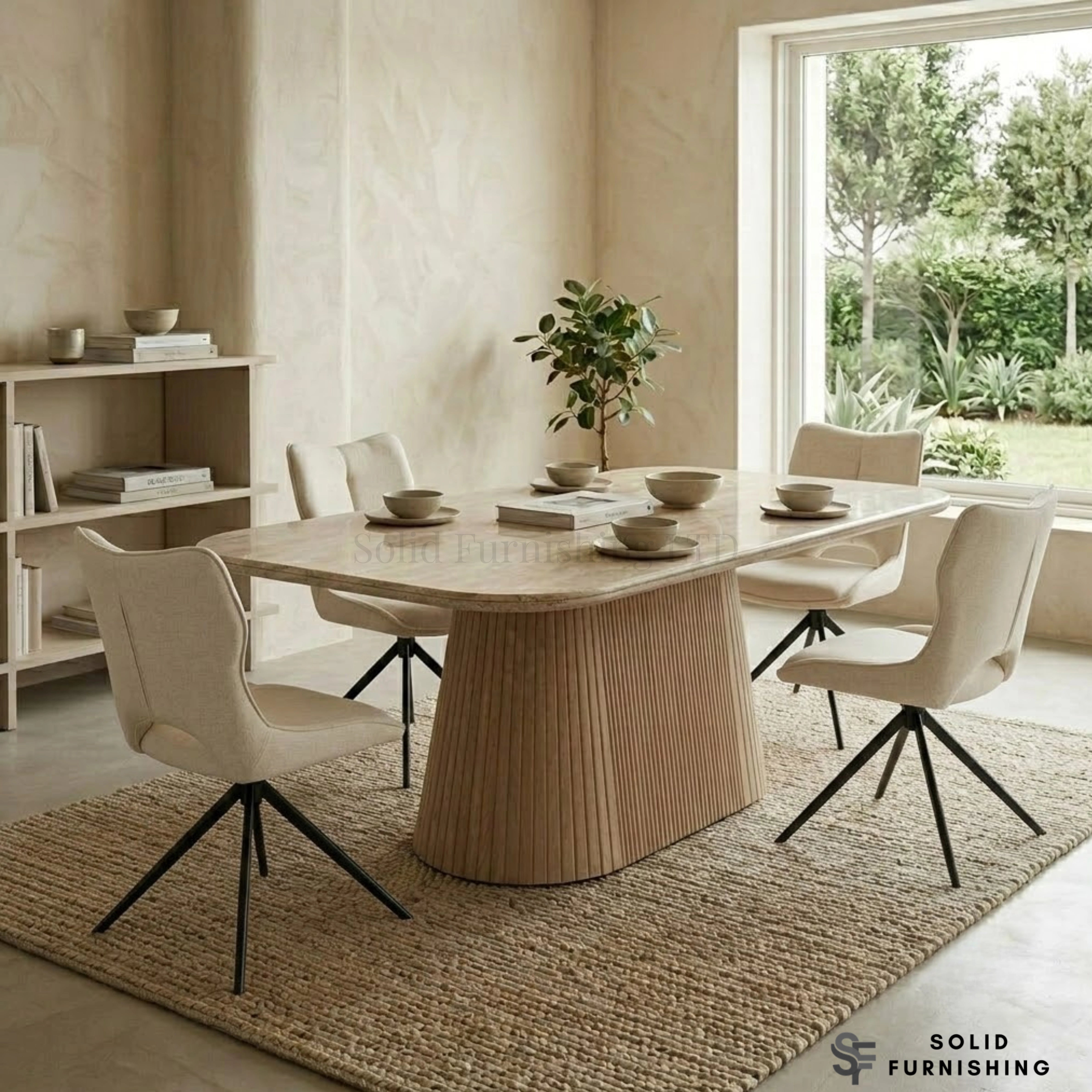 Davos Beige Ceramic Oval Dining Table with Roseland Swivel Chairs – 160cm Modern Dining Set