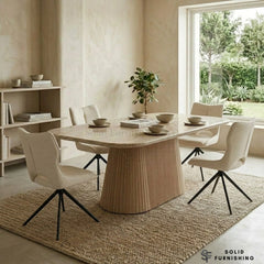 Davos Beige Ceramic Oval Dining Table with Roseland Swivel Chairs – 160cm Modern Dining Set