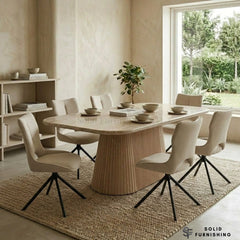 Davos Beige Ceramic Oval Dining Table with Roseland Swivel Chairs – 160cm Modern Dining Set