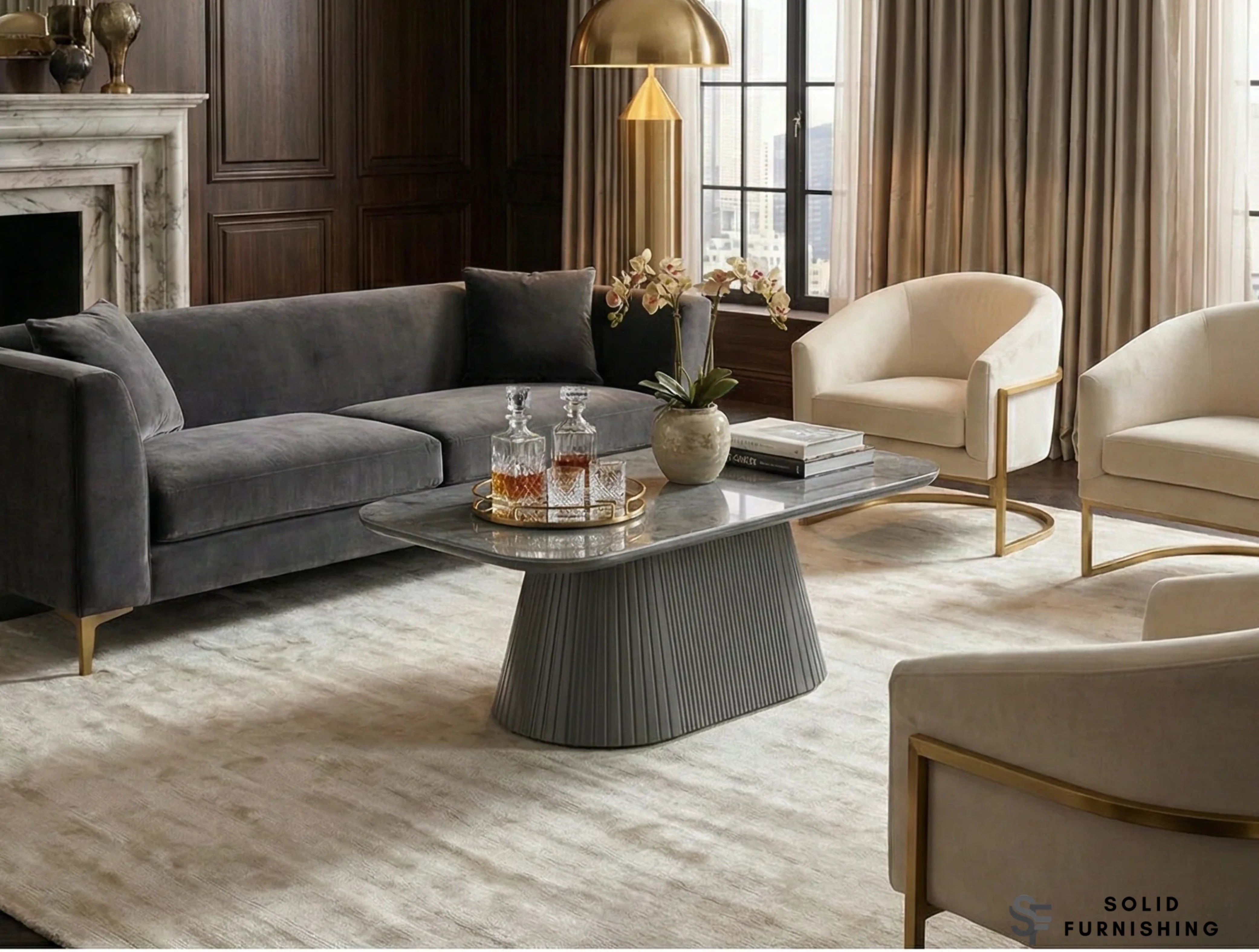 Davos Grey Ceramic Oval Coffee Table – Modern Sculptural Centre Table