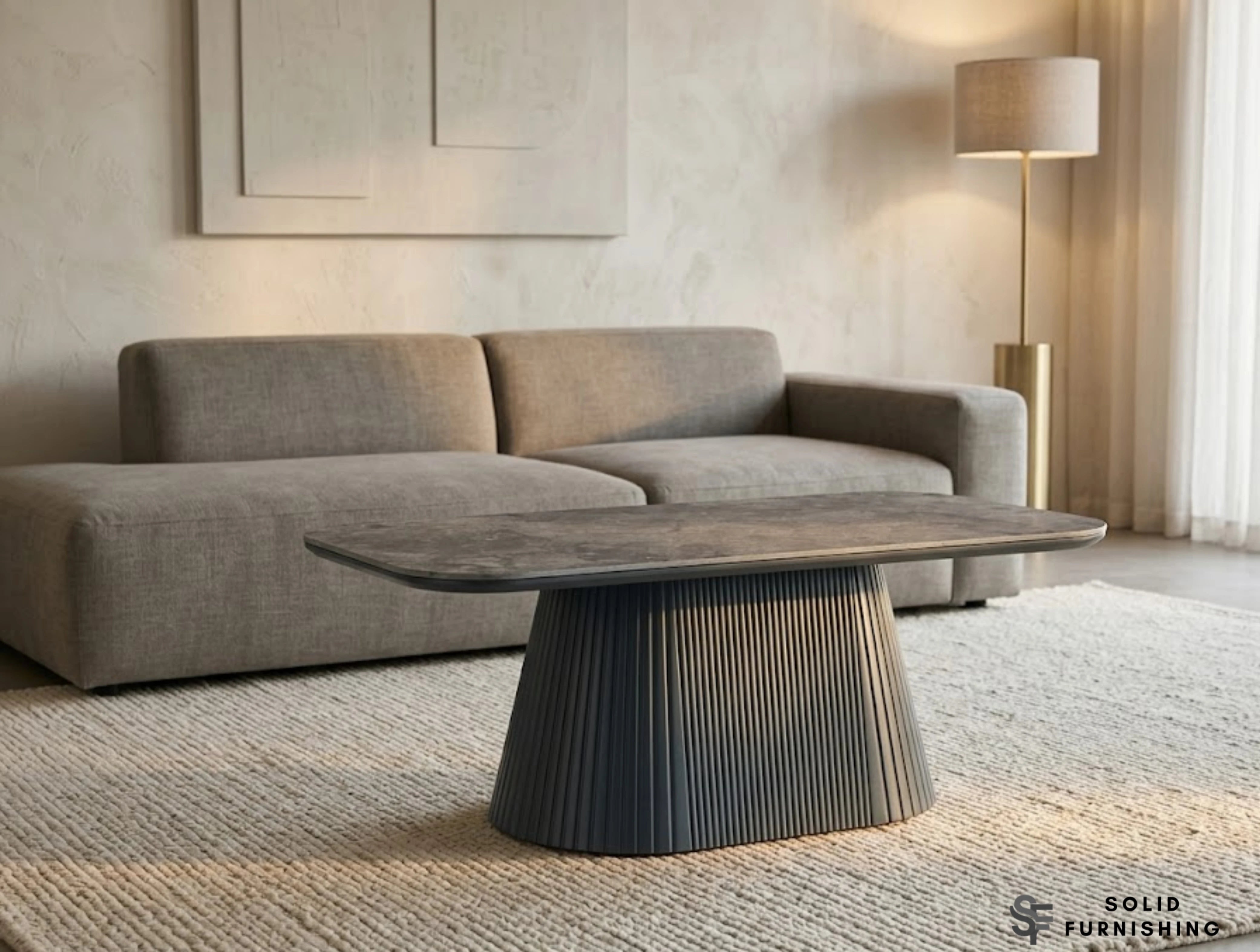 Davos Grey Ceramic Oval Coffee Table – Modern Sculptural Centre Table