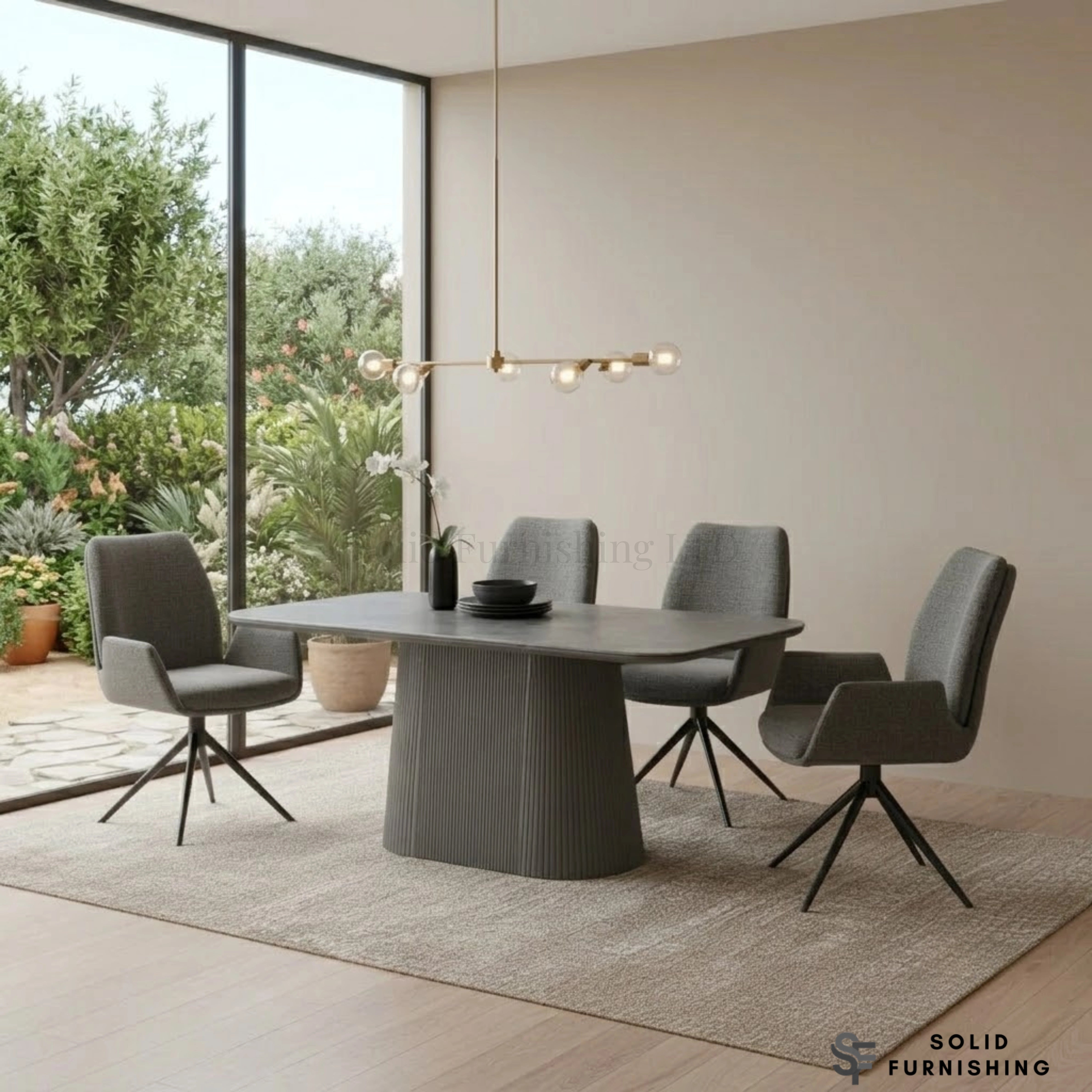 Davos Grey Ceramic Oval Dining Table with Fairmont Swivel Chairs – Modern 180cm Dining Table Set