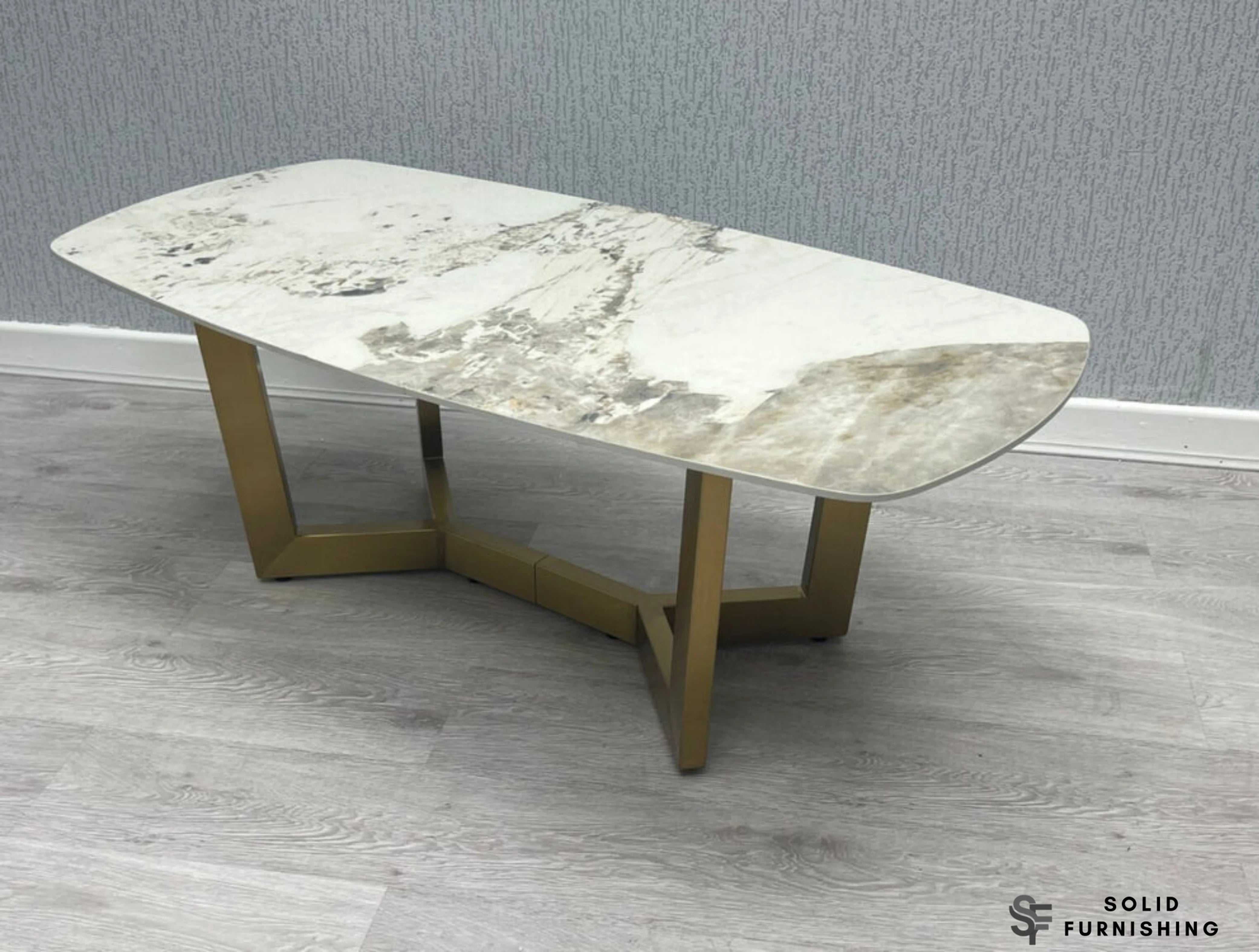 Sorrento Oval Ceramic Gold Coffee Table – Cream & Gold
