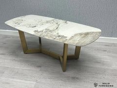 Sorrento Oval Ceramic Gold Coffee Table – Cream & Gold