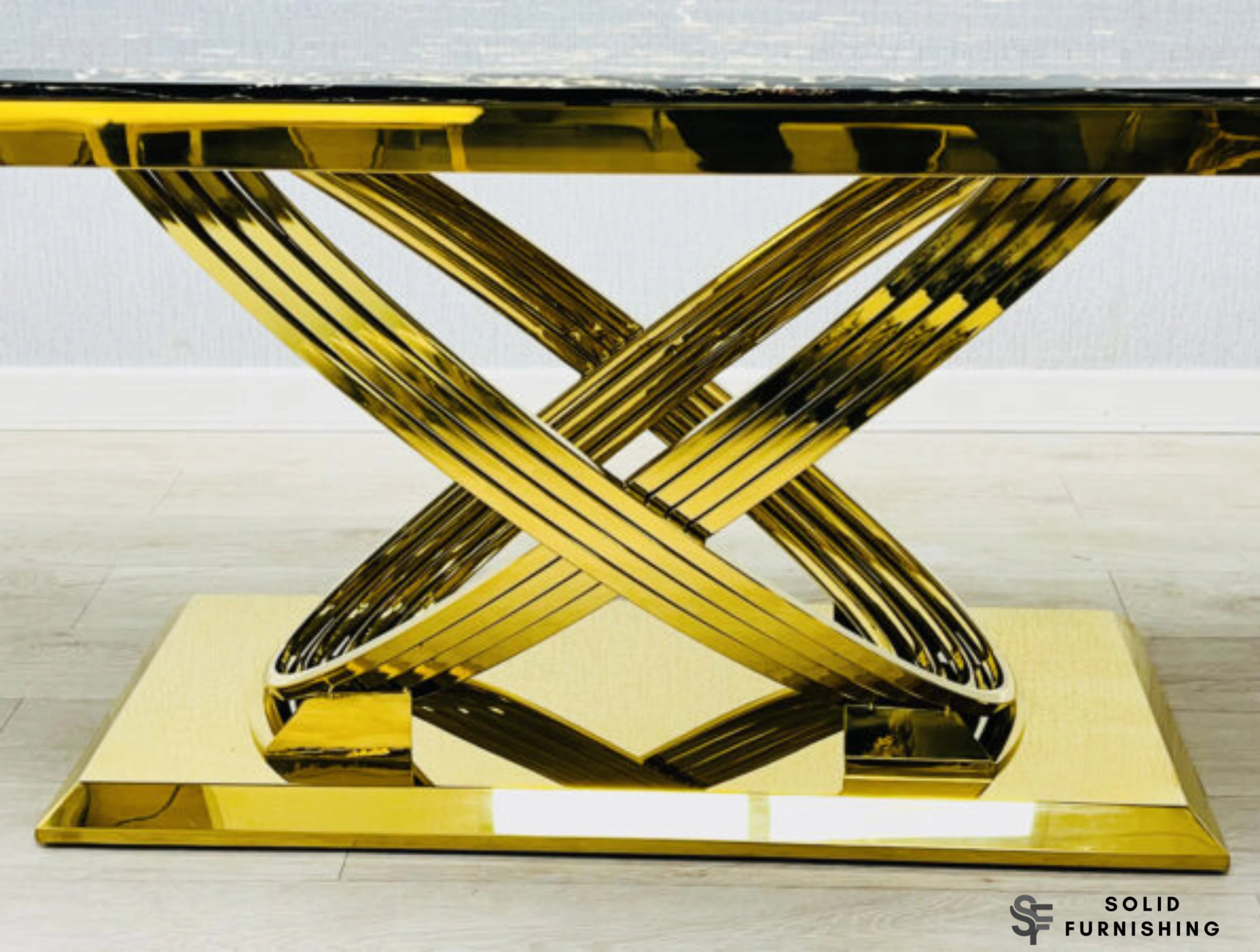 Elina Black & Gold Marble Coffee Table – Rectangular Cross Base Design