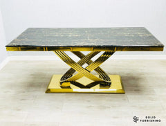 Elina Black & Gold Marble Coffee Table – Rectangular Cross Base Design