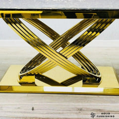 Elina Black & Gold Marble Dining Table with Vienna Chairs – 180cm Luxury Gold Dining Set