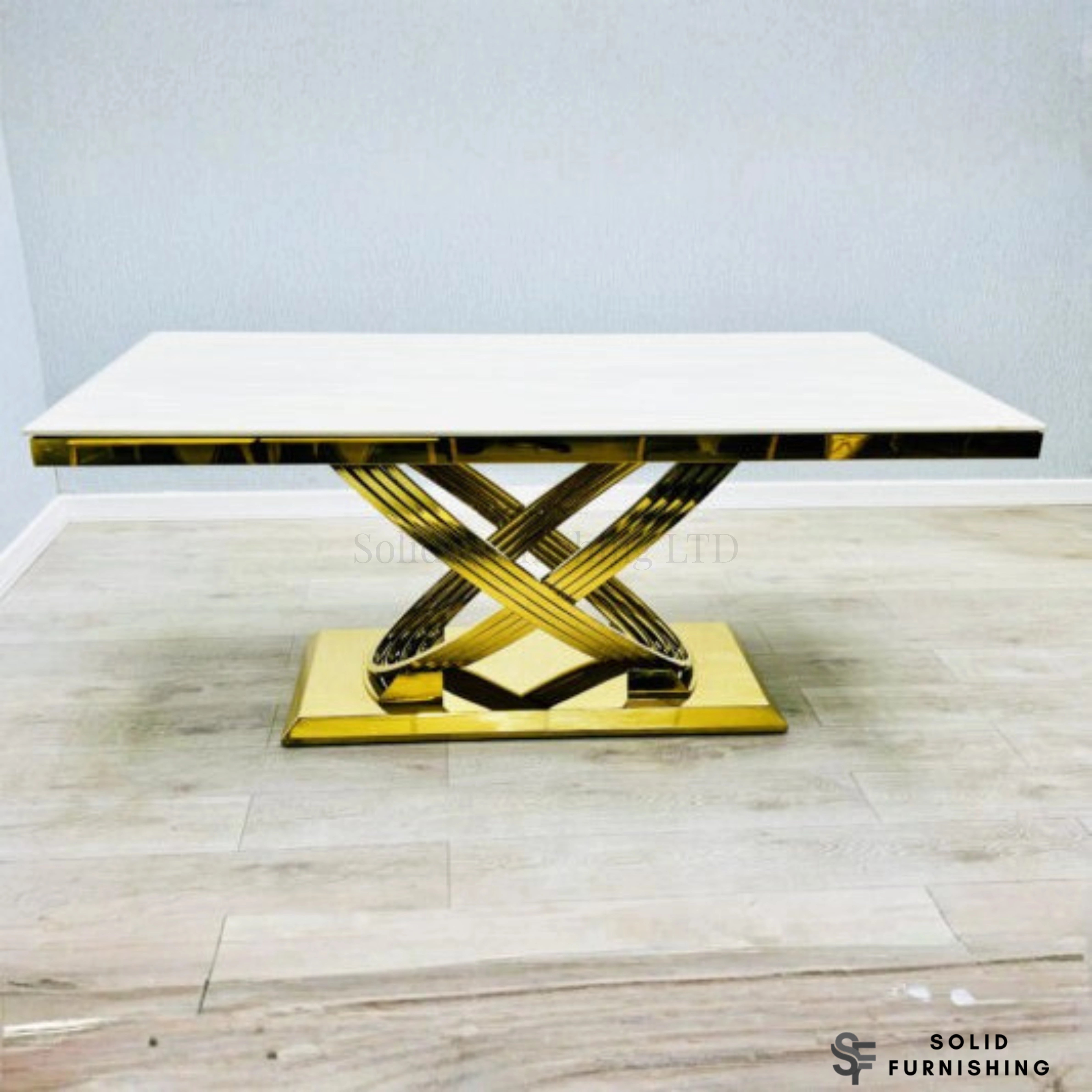 Elina Cream & Gold Marble Dining Set with Vienna Chairs – 180cm Luxury Gold Dining Table