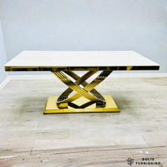 Elina Cream & Gold Marble Dining Set with Vienna Chairs – 180cm Luxury Gold Dining Table