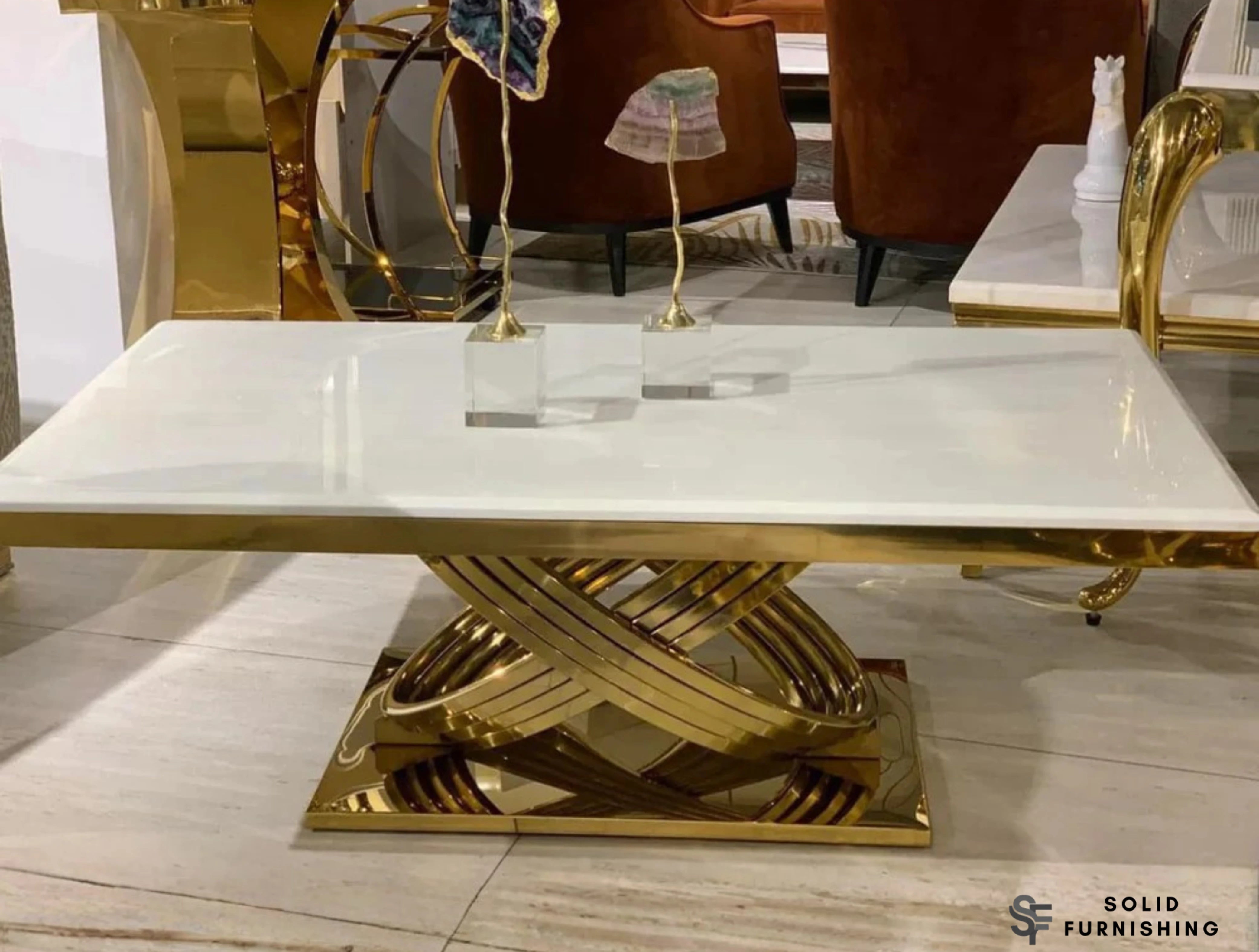 Elina Marble Coffee Table – Cream & Gold