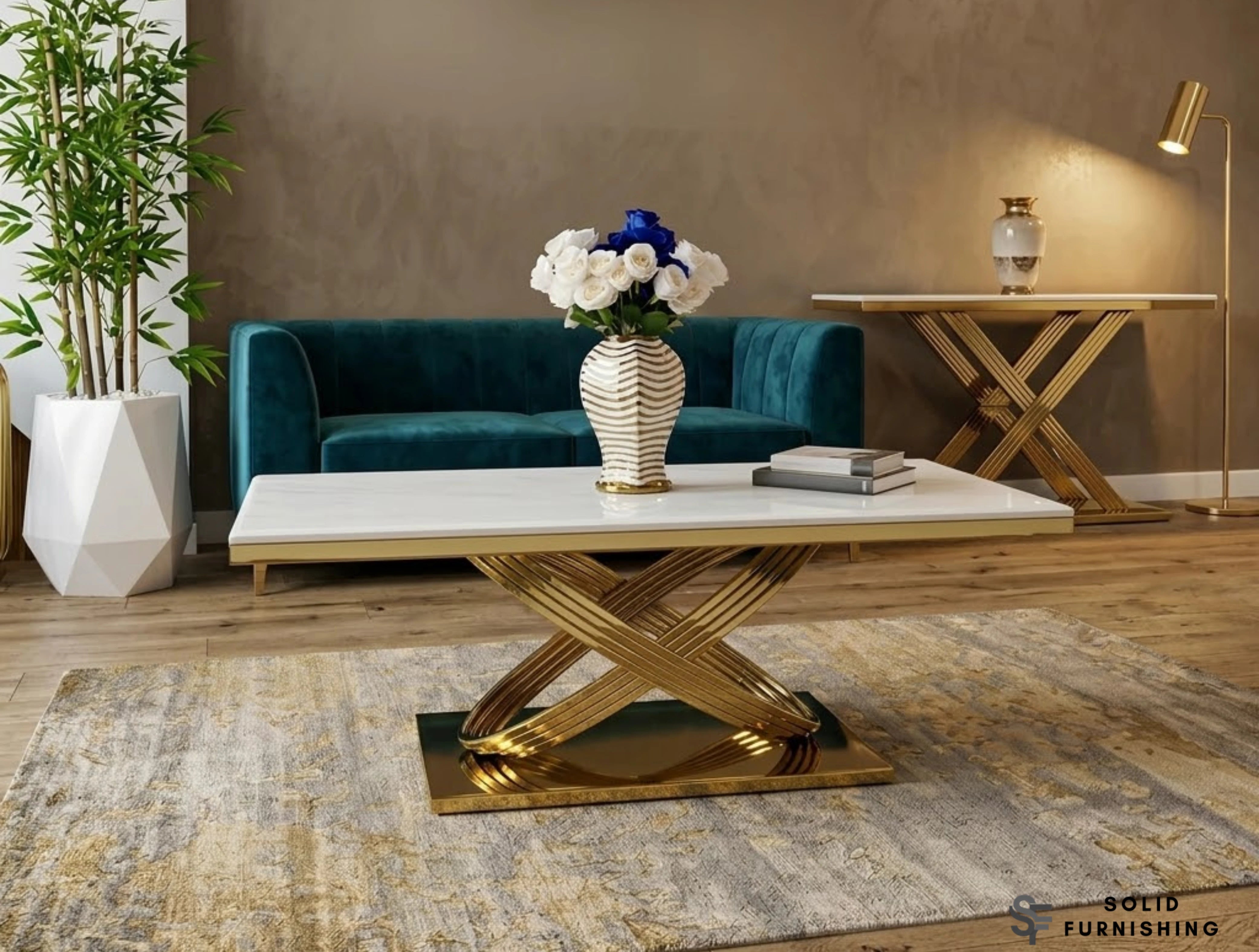 Elina Marble Coffee Table – Cream & Gold