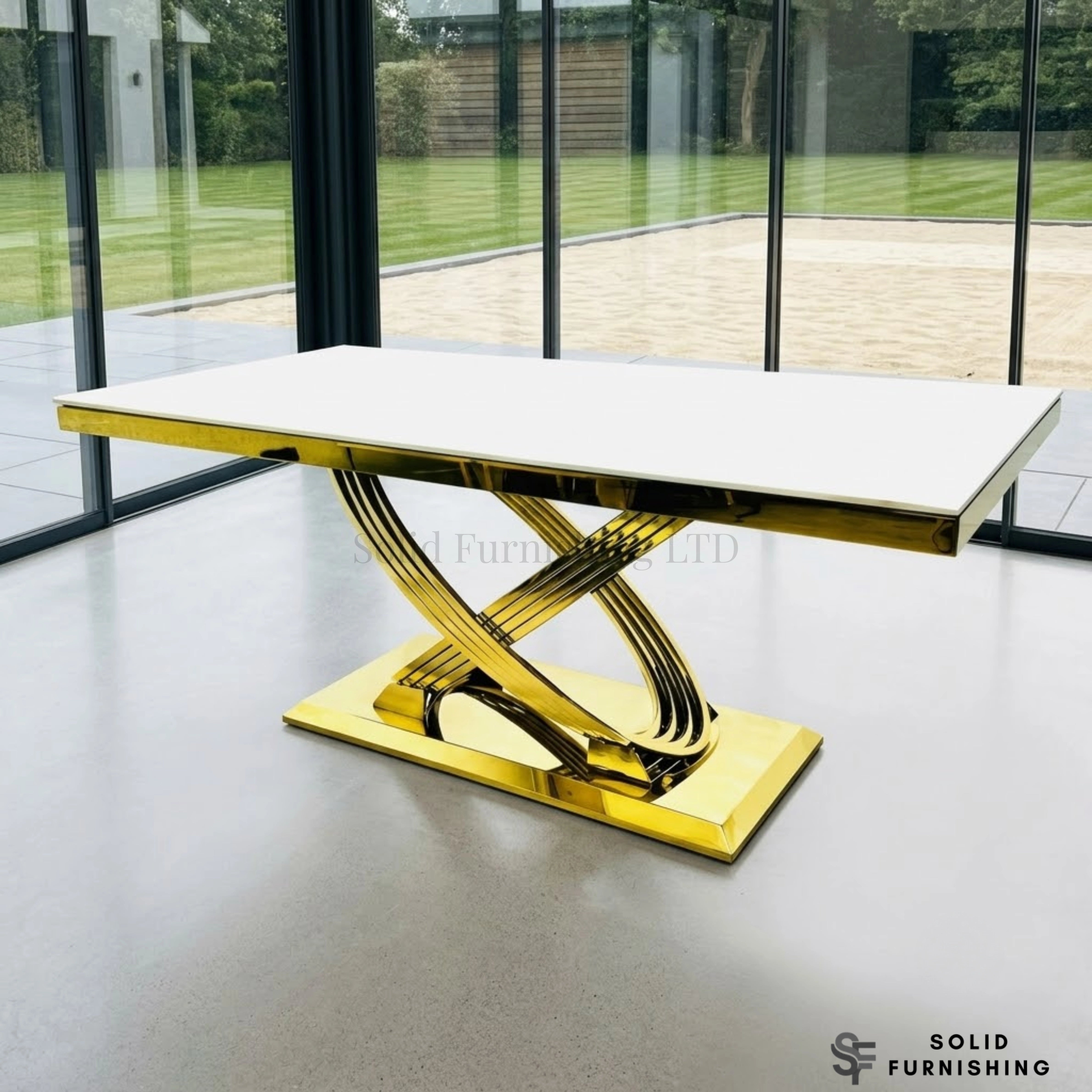 Elina Marble Dining Table – Black & Gold or Cream & Gold Luxury 160cm/180cm Table