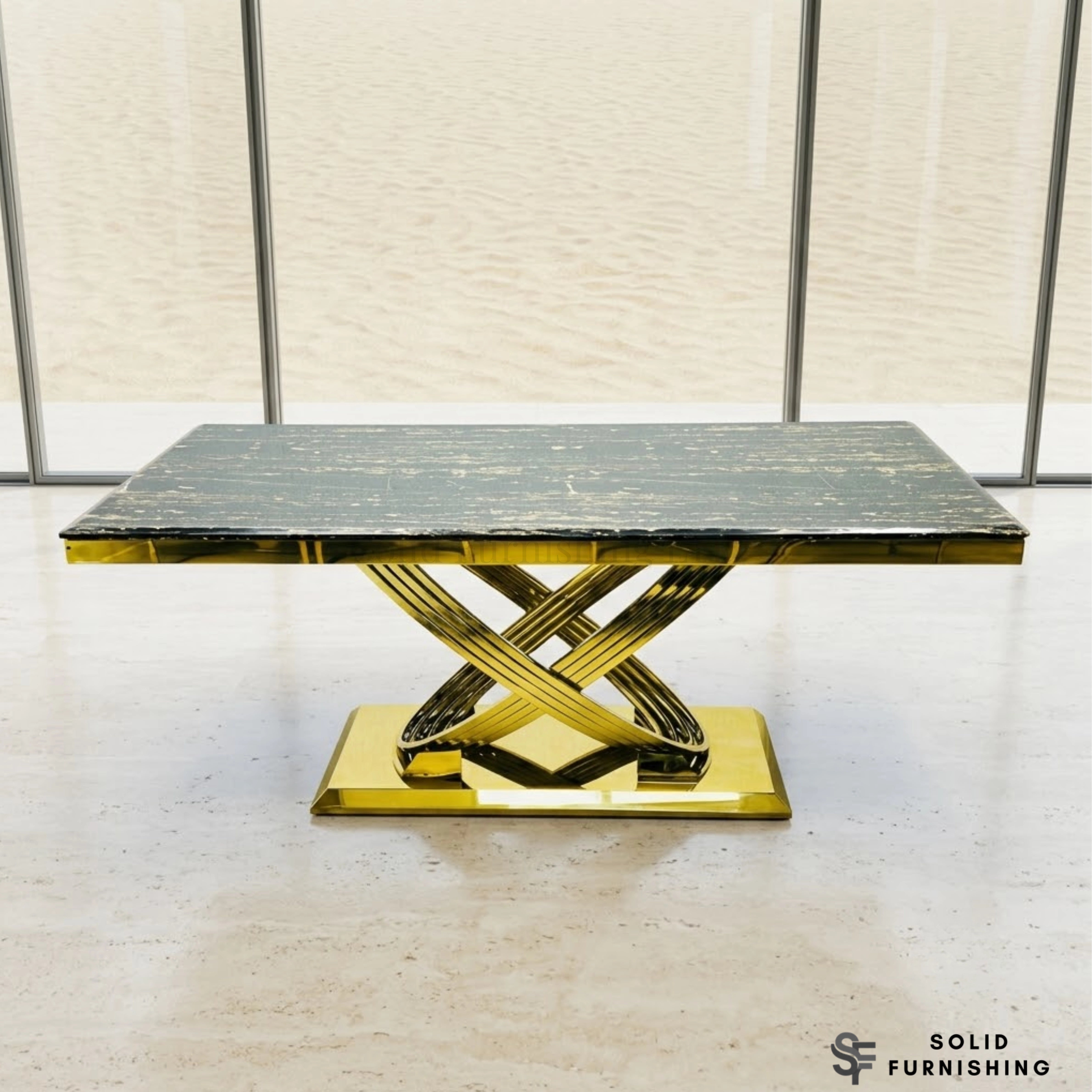 Elina Marble Dining Table – Black & Gold or Cream & Gold Luxury 160cm/180cm Table