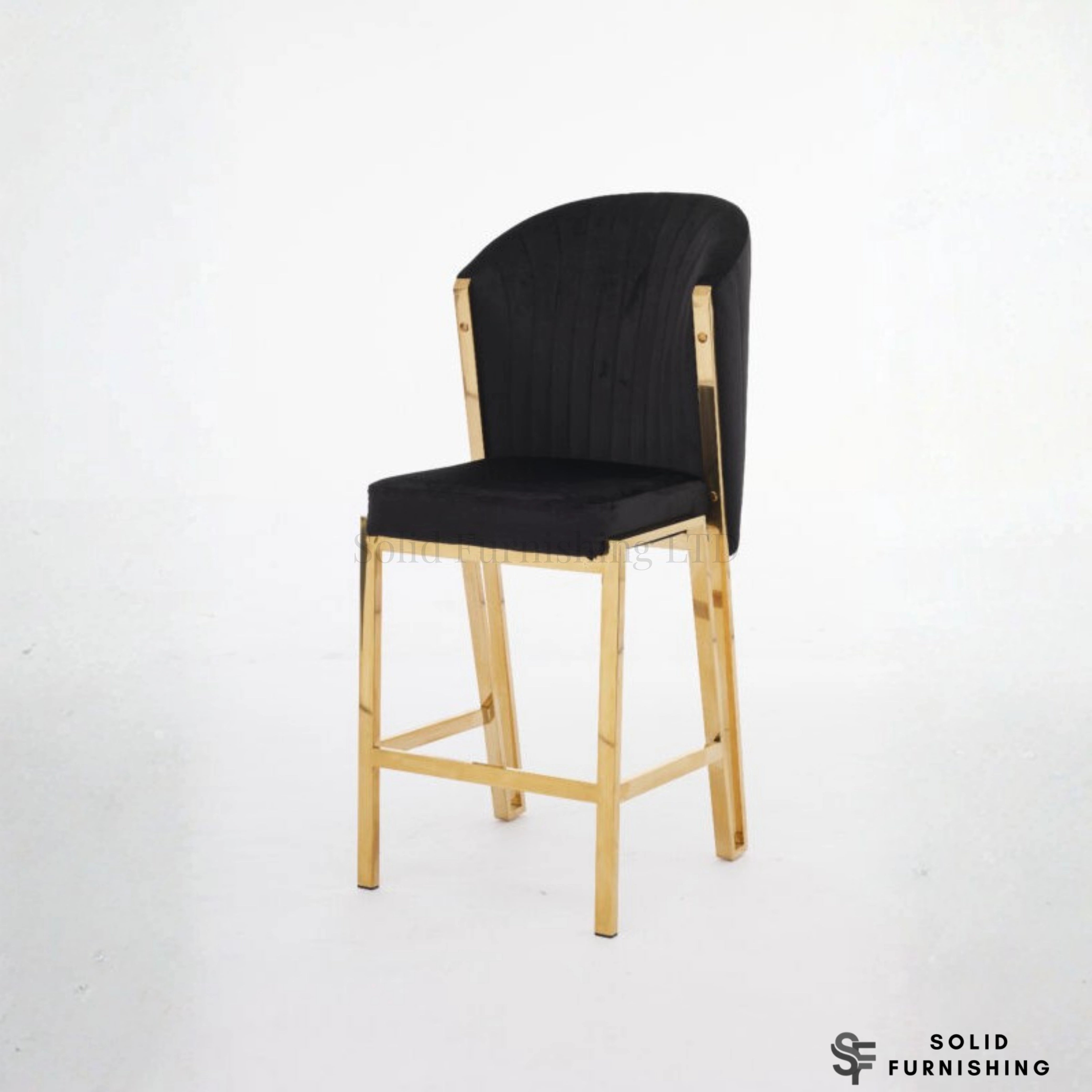 Fabio Black & Gold Upholstered Bar Stool – Fixed Frame Breakfast Chair