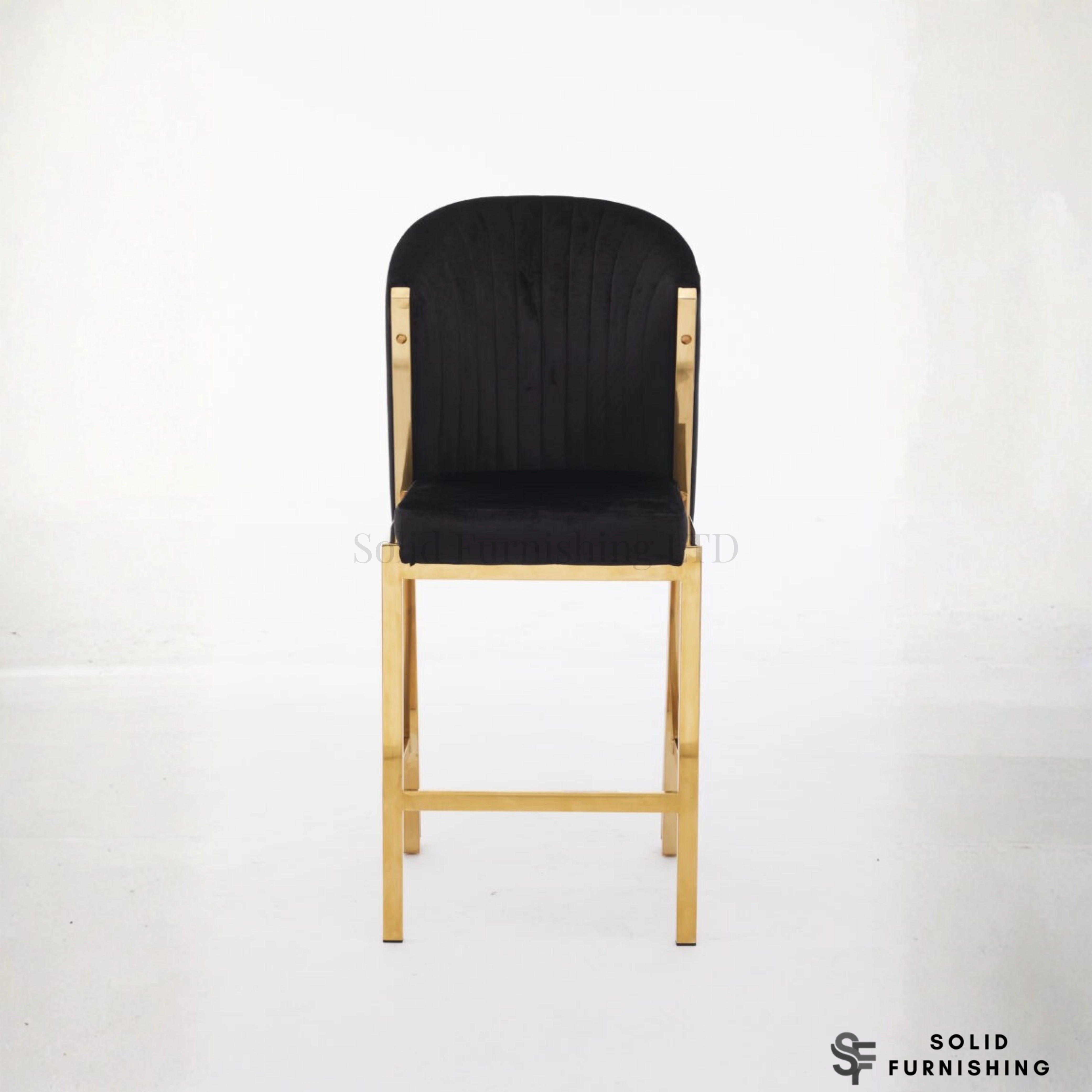 Fabio Black & Gold Upholstered Bar Stool – Fixed Frame Breakfast Chair