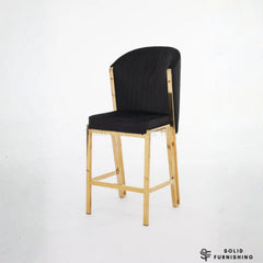 Fabio Black & Gold Upholstered Bar Stool – Fixed Frame Breakfast Chair