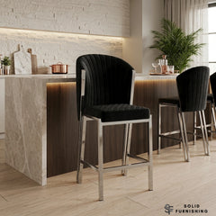 Fabio Black & Silver Breakfast Stool – Fixed Height Upholstered Kitchen Island Bar Chair