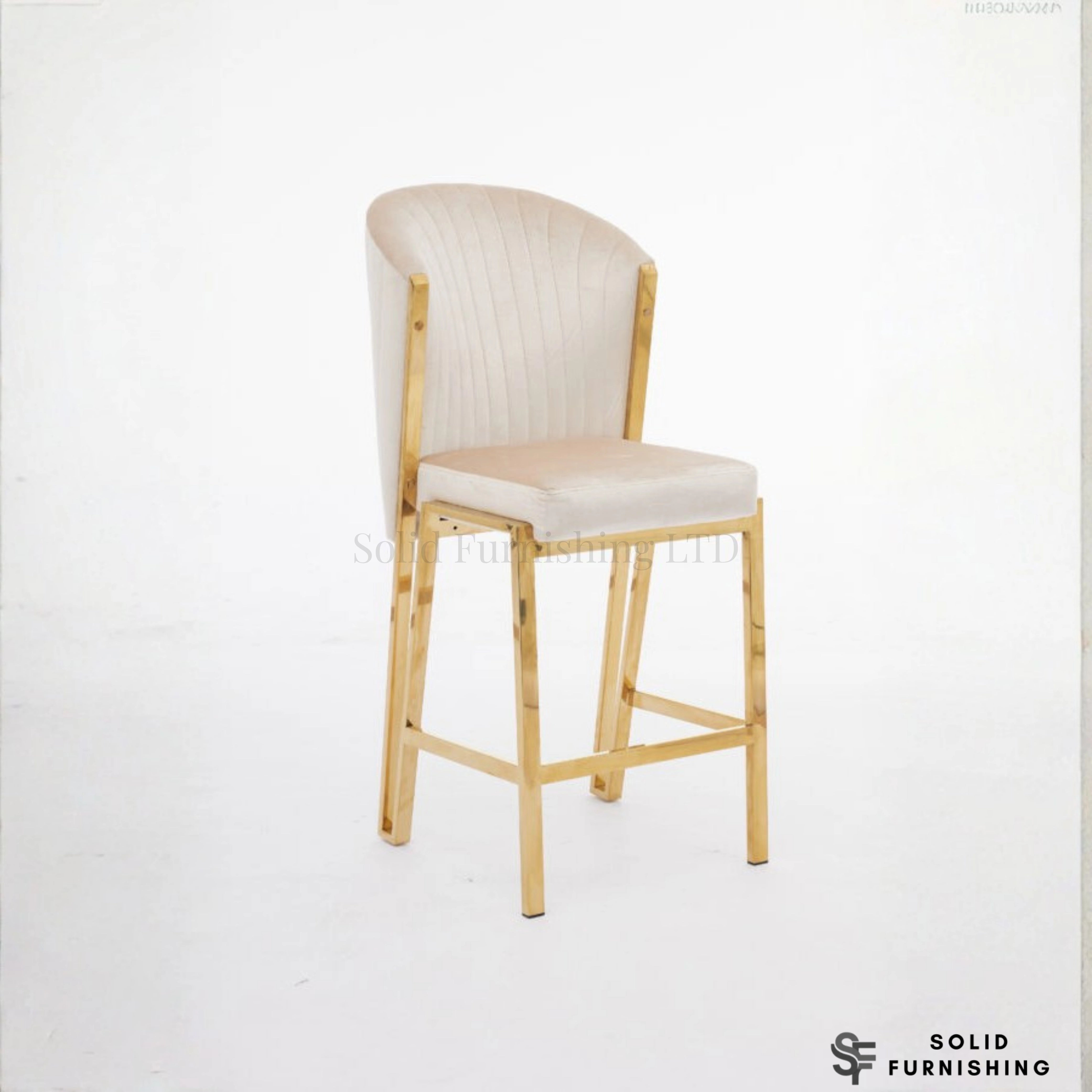 Fabio Cream & Gold Kitchen Island Breakfast Stool – Fixed Height Upholstered Bar Chair