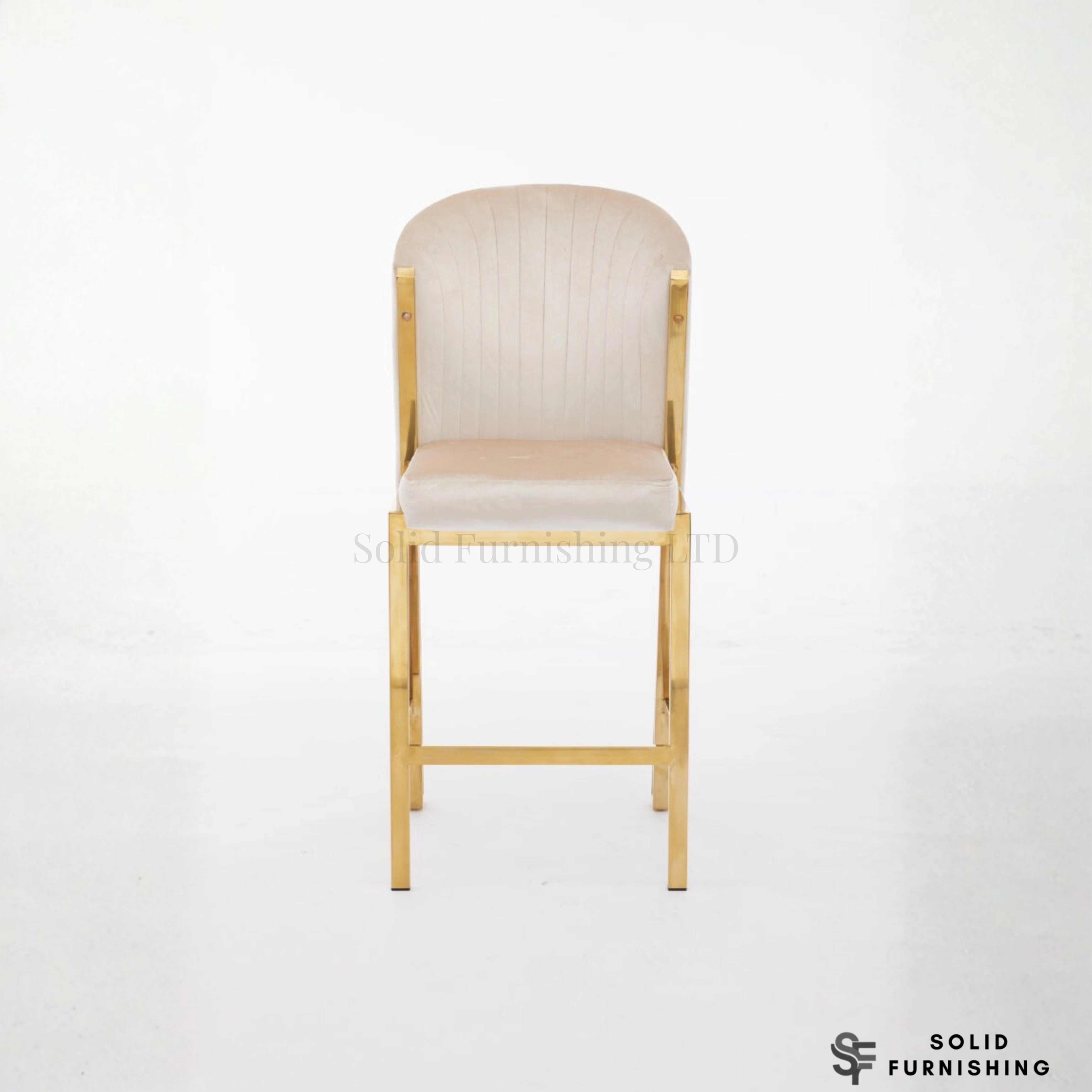 Fabio Cream & Gold Kitchen Island Breakfast Stool – Fixed Height Upholstered Bar Chair