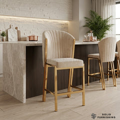 Fabio Cream & Gold Kitchen Island Breakfast Stool – Fixed Height Upholstered Bar Chair