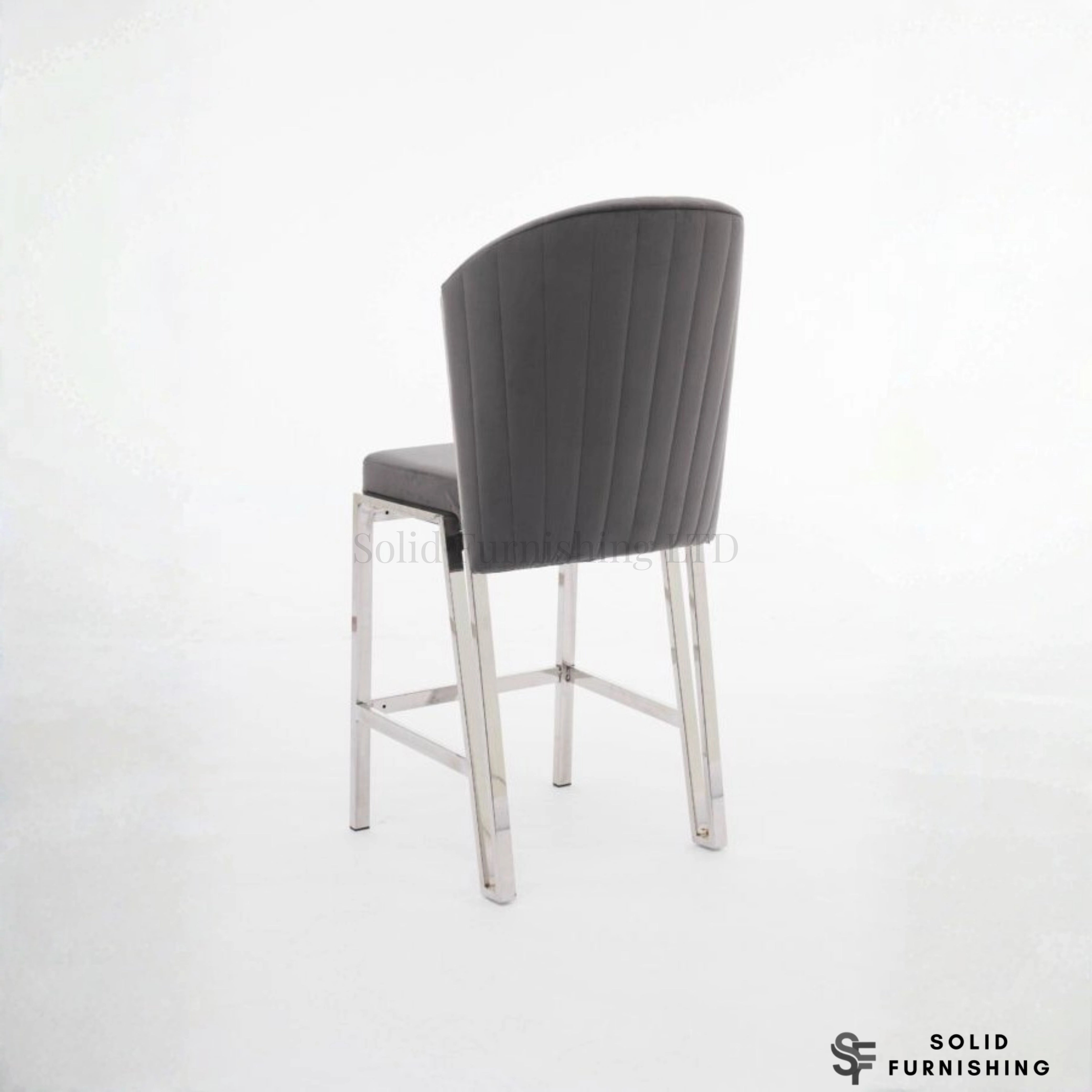 Fabio Grey & Silver Fixed Breakfast Stool – Upholstered Kitchen Island Bar Chair