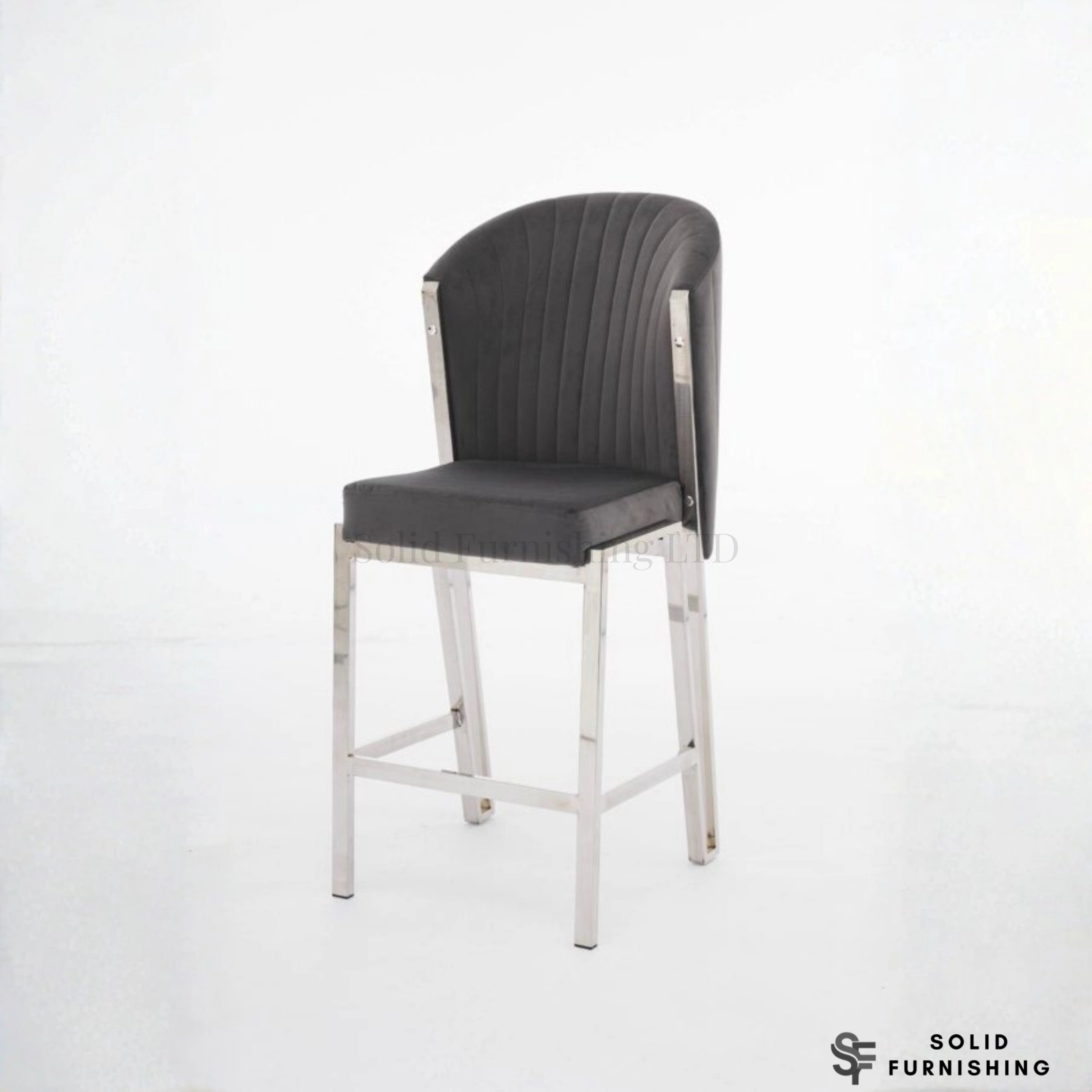 Fabio Grey & Silver Fixed Breakfast Stool – Upholstered Kitchen Island Bar Chair
