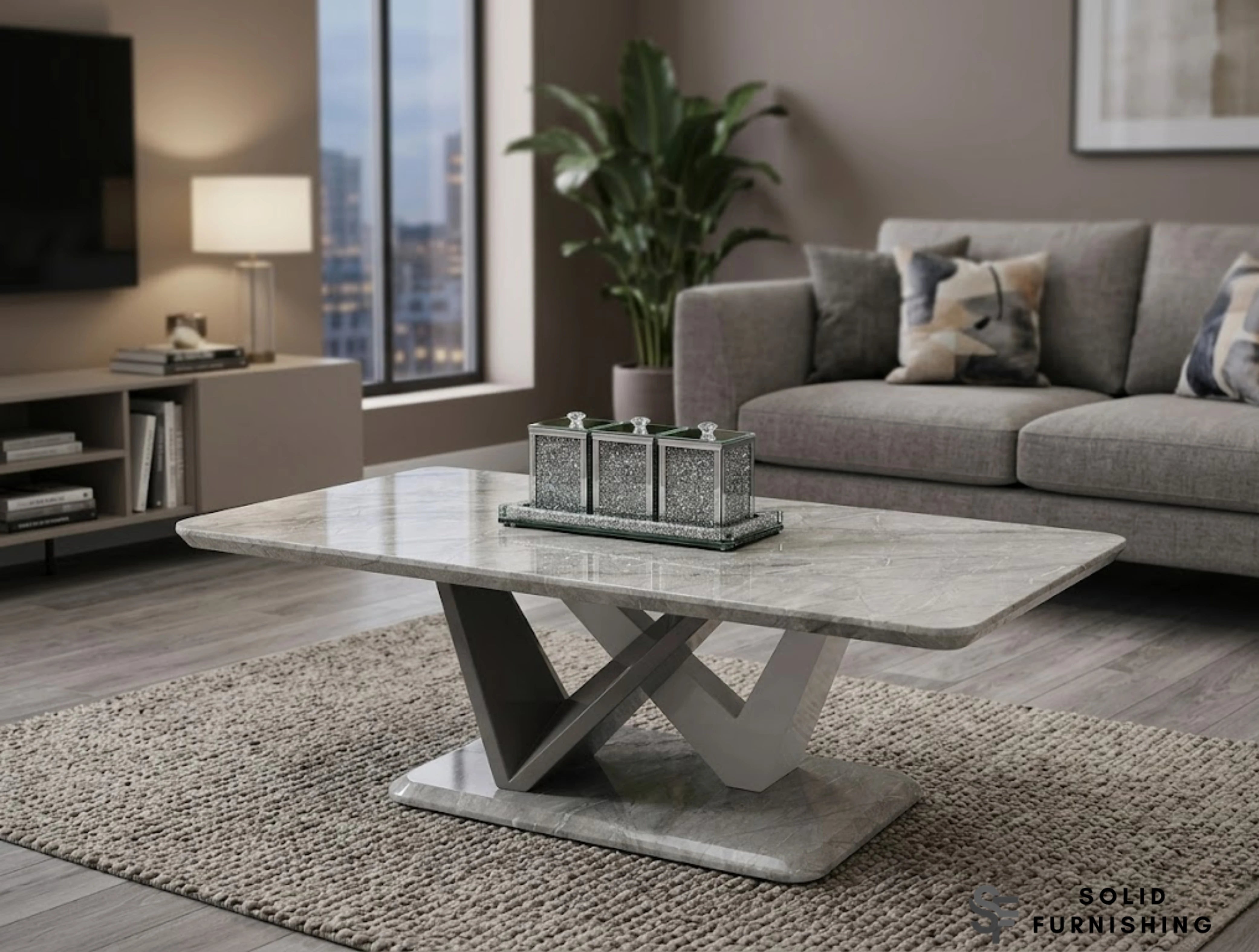 Georgia Grey Marble Effect Coffee Table – Modern Living Room Centre Table