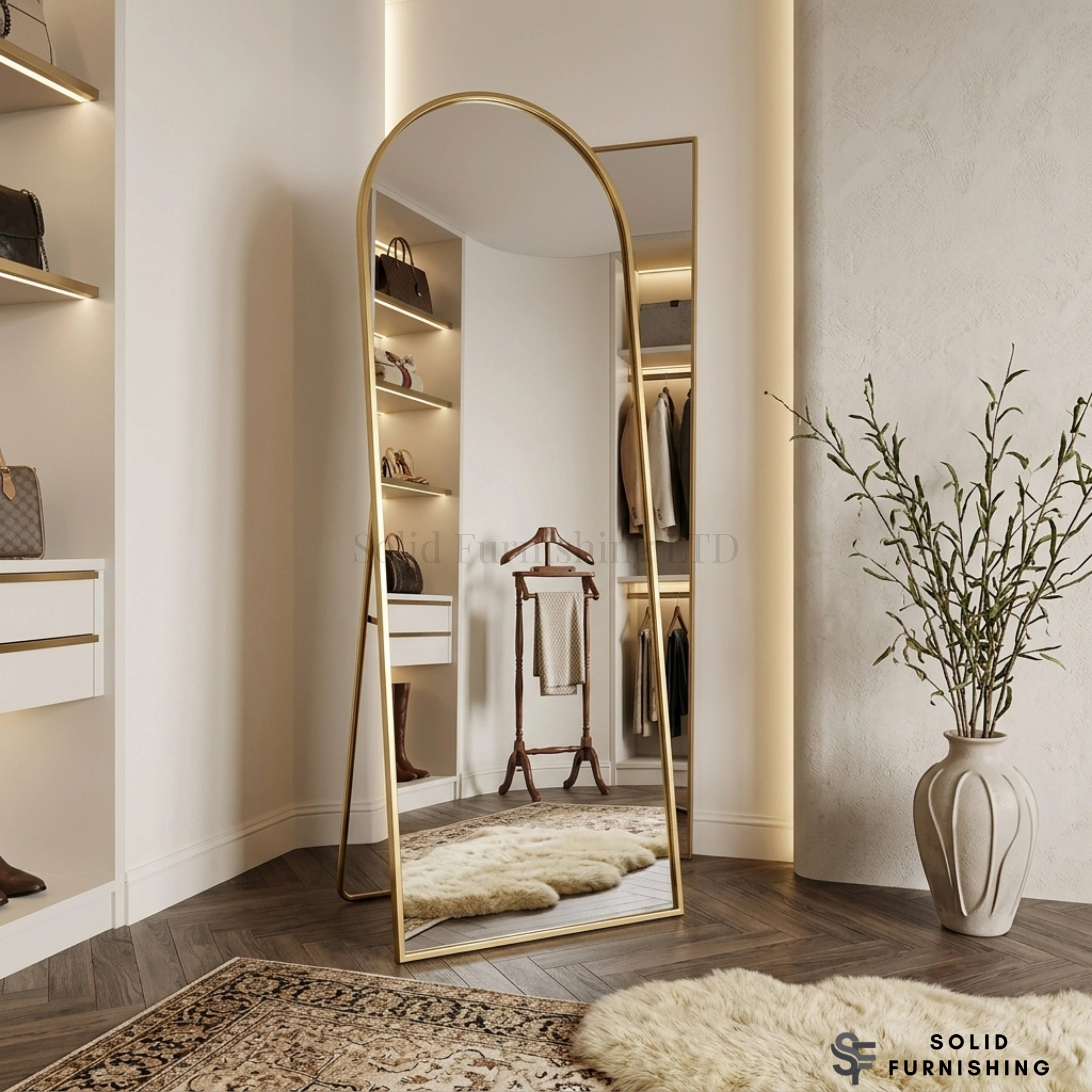 Gold Arched Standing Mirror – 40 x 140cm Tall Floor Mirror