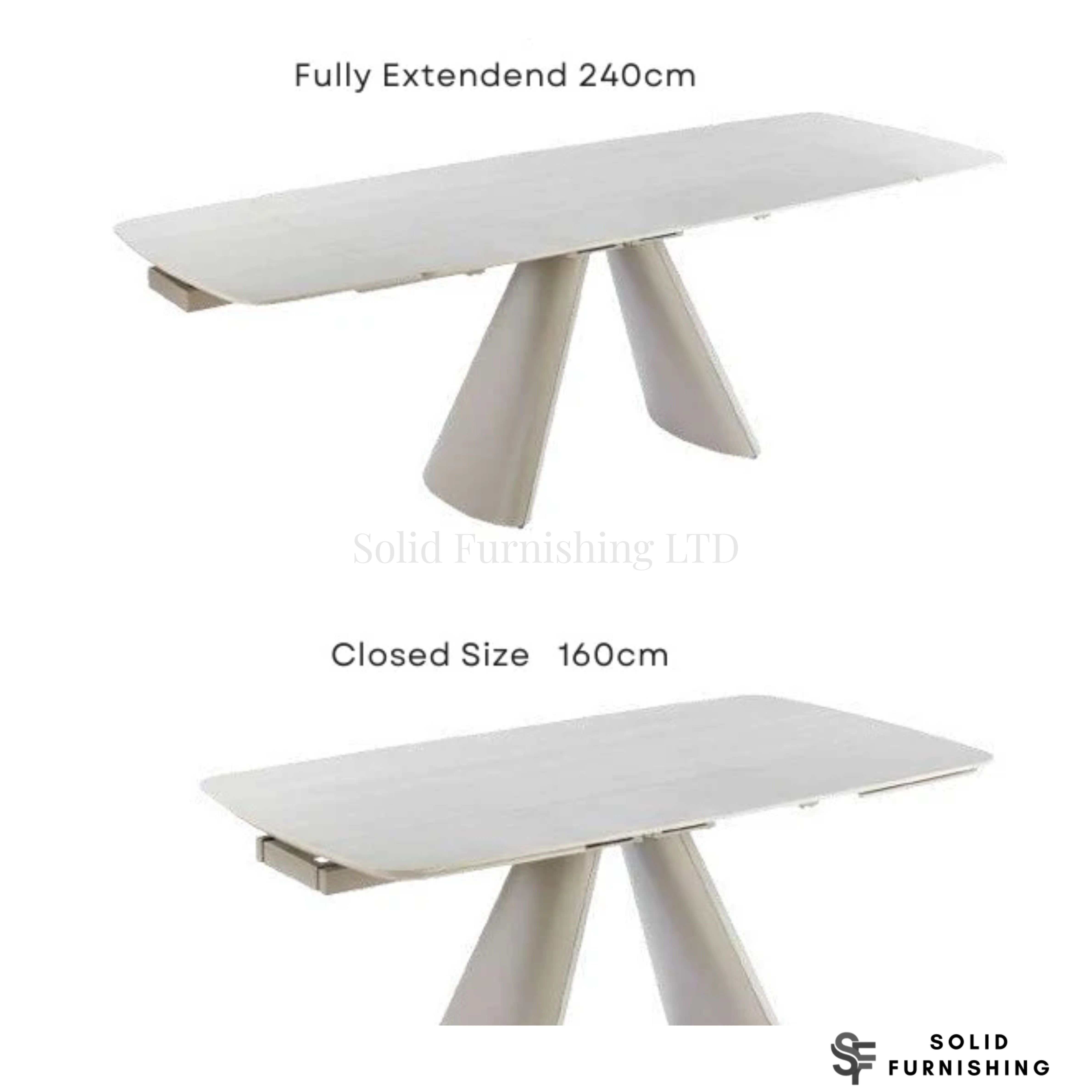 Gstaad 160–240cm Extendable Sintered Stone Dining Table – Beige or Grey Modern 6–10 Seater Table