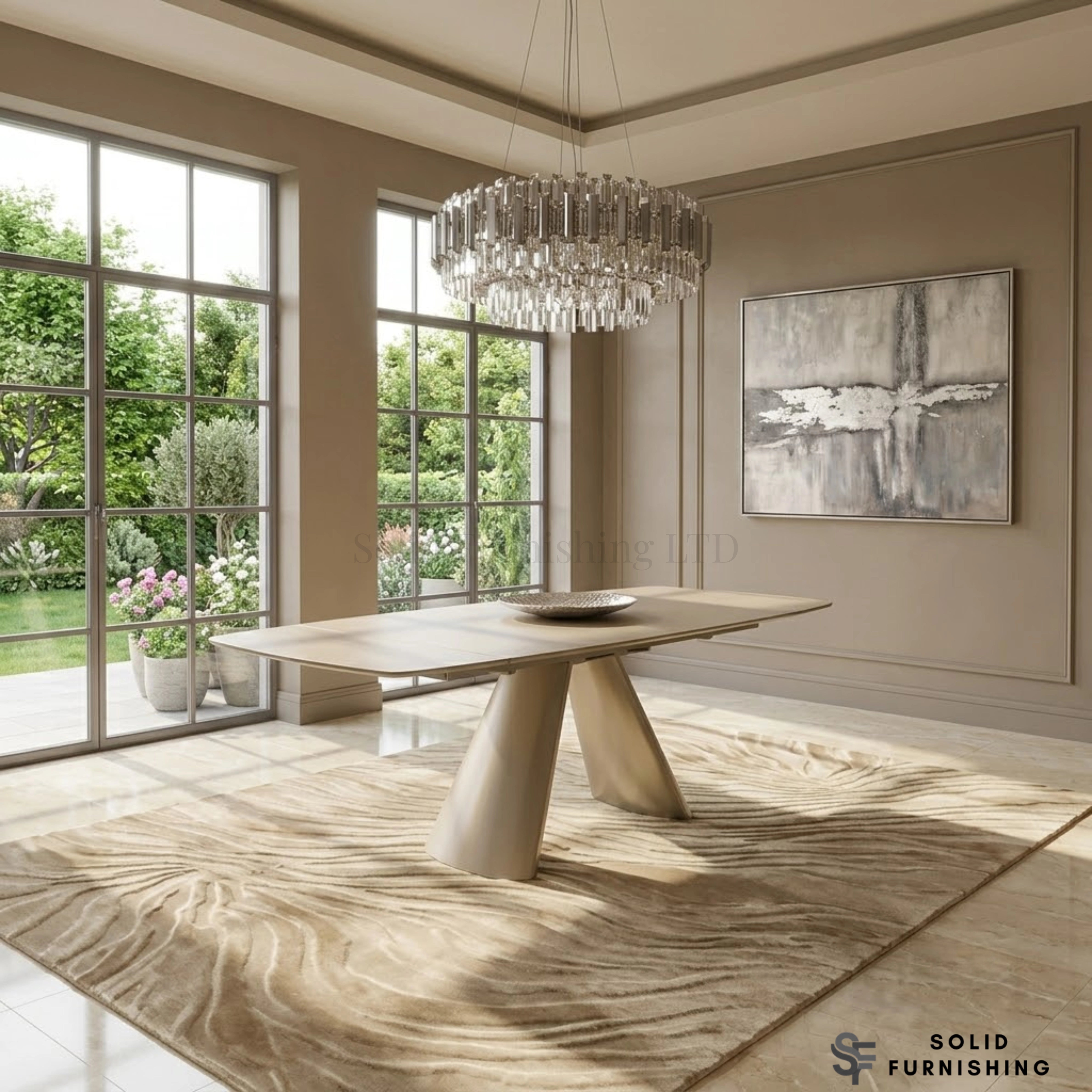 Gstaad 160–240cm Extendable Sintered Stone Dining Table – Beige or Grey Modern 6–10 Seater Table