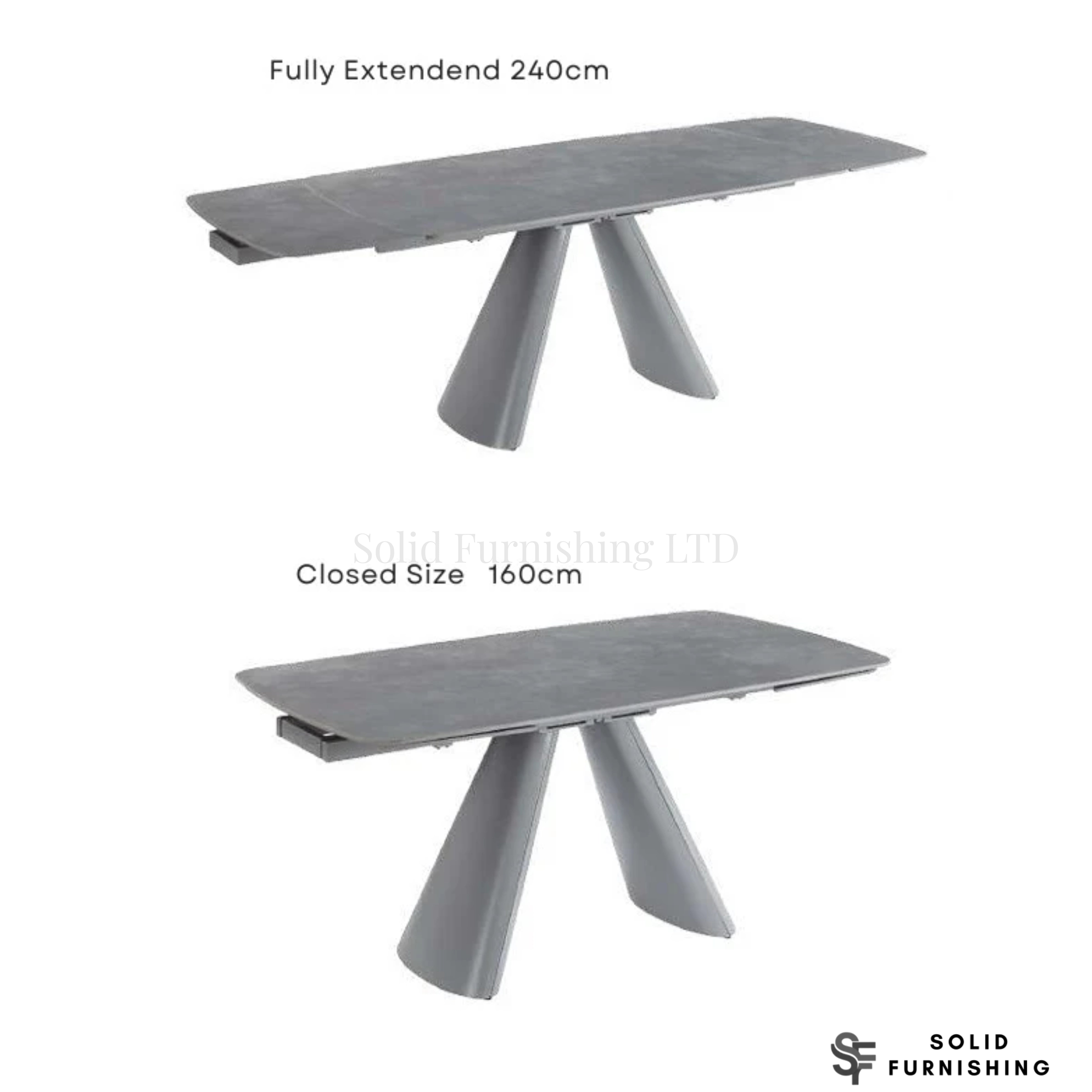 Gstaad 160–240cm Extendable Sintered Stone Dining Table – Beige or Grey Modern 6–10 Seater Table