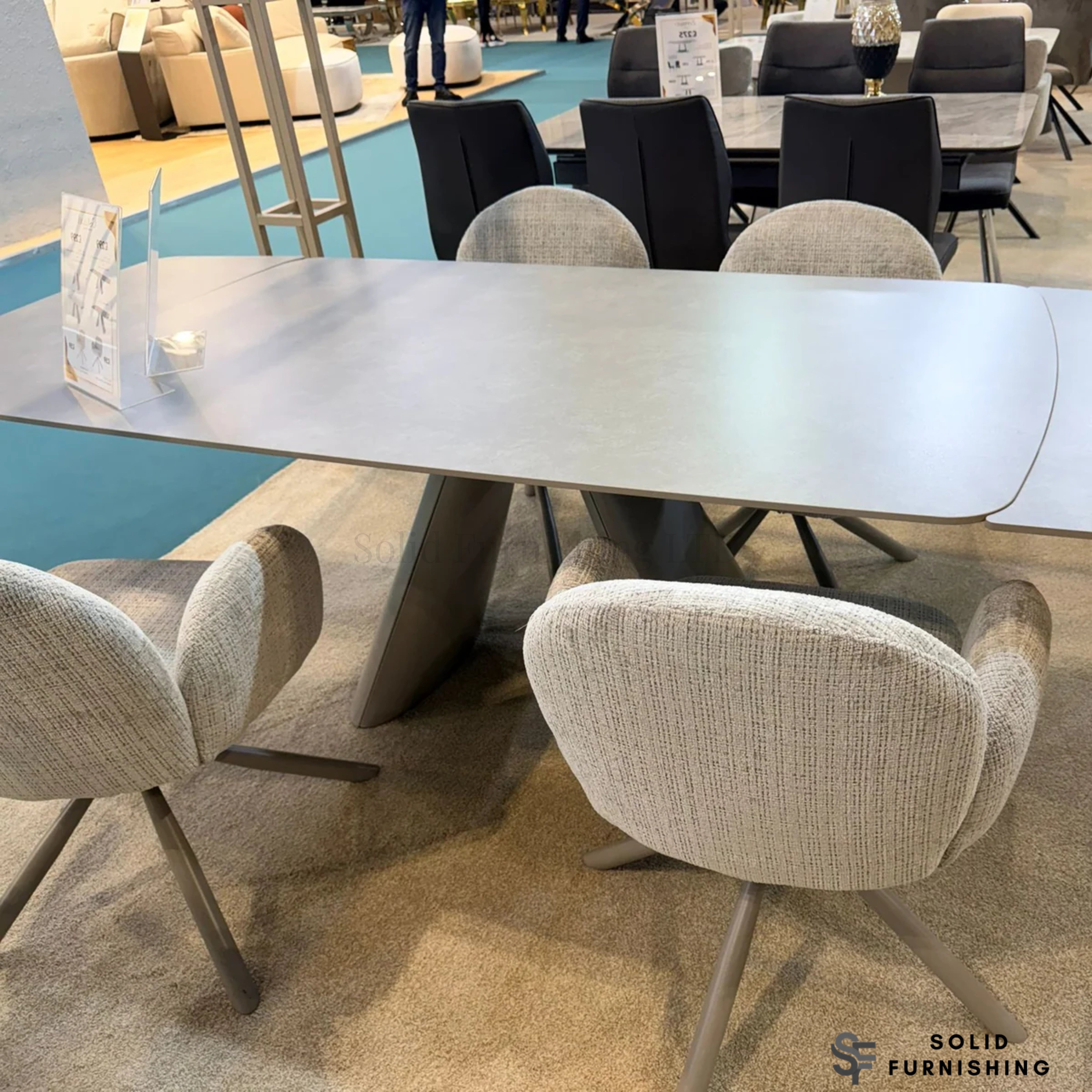 Gstaad 160–240cm Extendable Sintered Stone Dining Table – Beige or Grey Modern 6–10 Seater Table