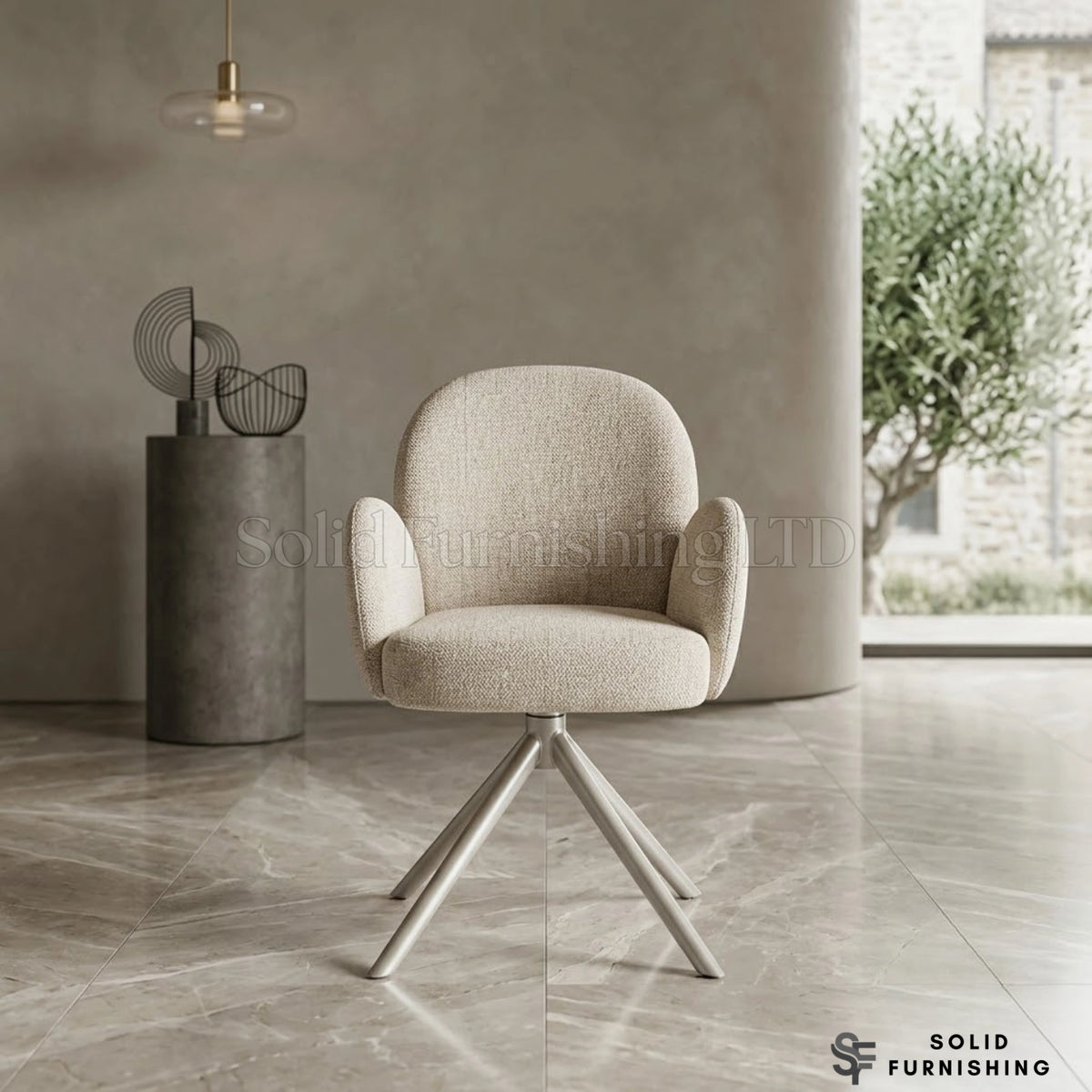 Gstaad Beige 360 Swivel Dining Chairs – Set of 2