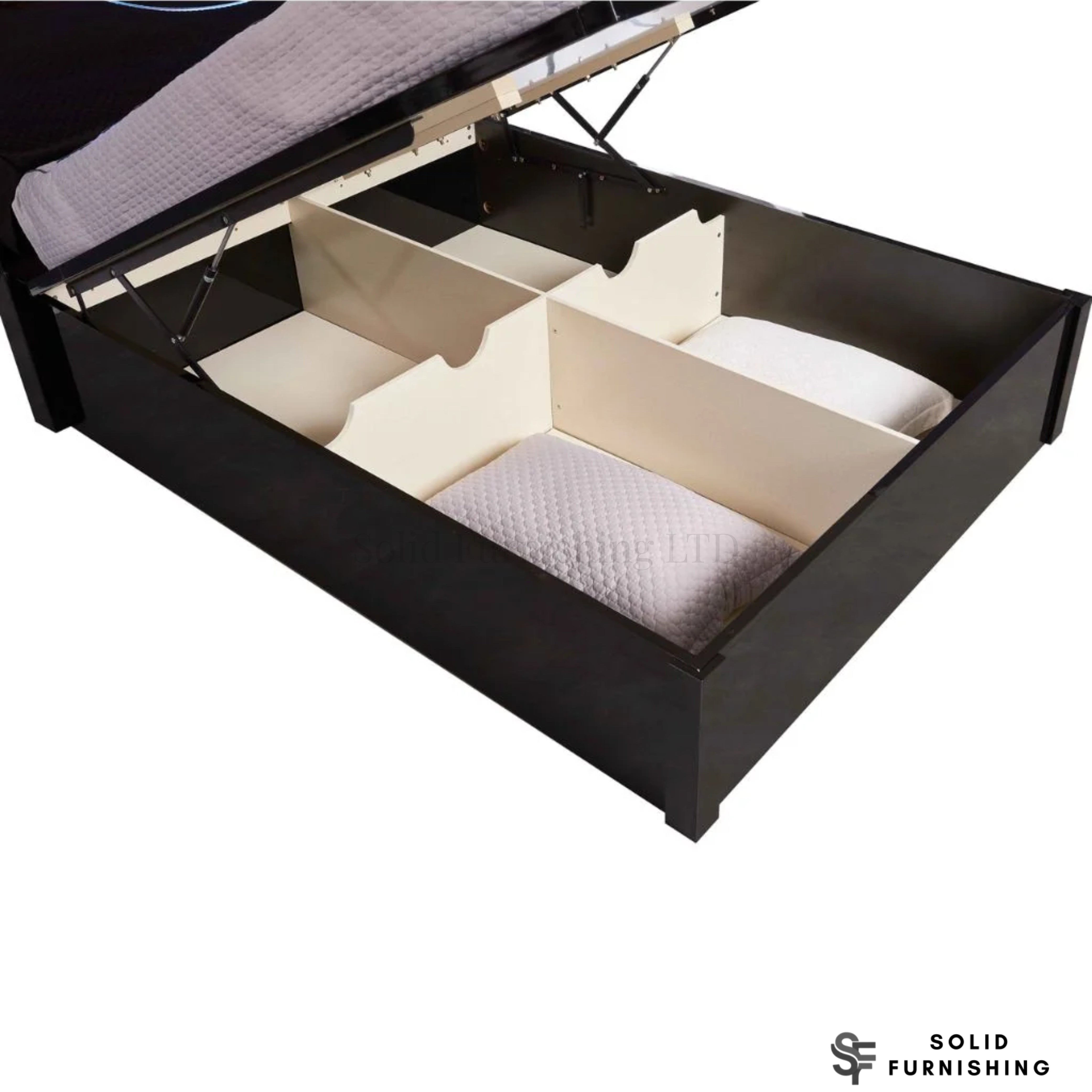 Half Moon High Gloss Ottoman Storage Bed with LED Lights – Double & King Size